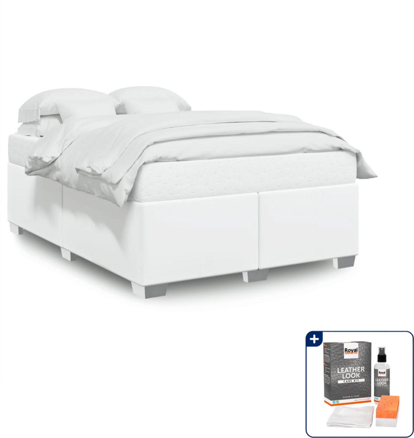 vidaXL Bedframe - Small double - 140 x 200 cm - kunstleer - wit - Inclusief onderhoudsset voor kunstleer 150 ml Zwart