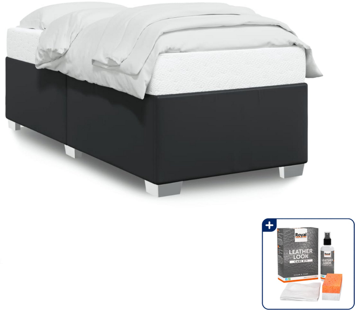 vidaXL bedframe 100 x 200 cm - kunstleer - zwart - Inclusief onderhoudsset voor kunstleer 150 ml Blauw