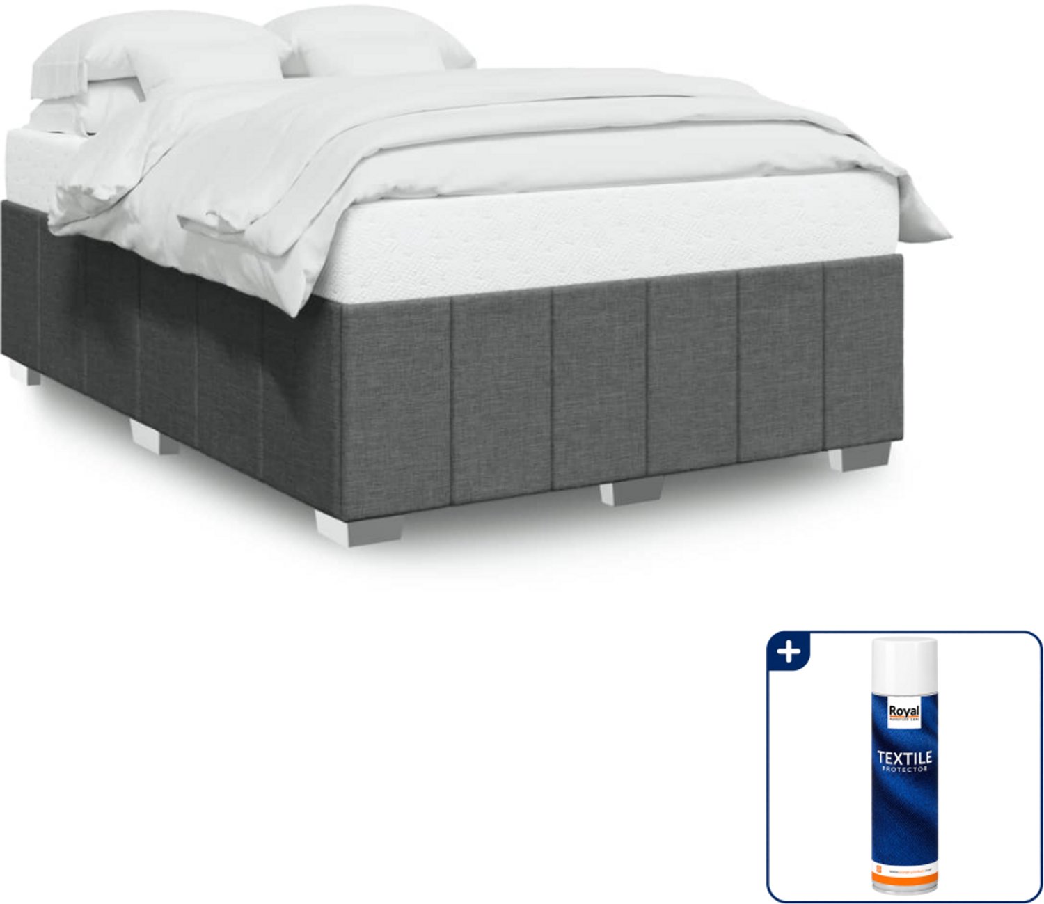 vidaXL Bedframe - Small double - 140 x 200 cm - donkergrijs - Inclusief textielbeschermer 500 ml