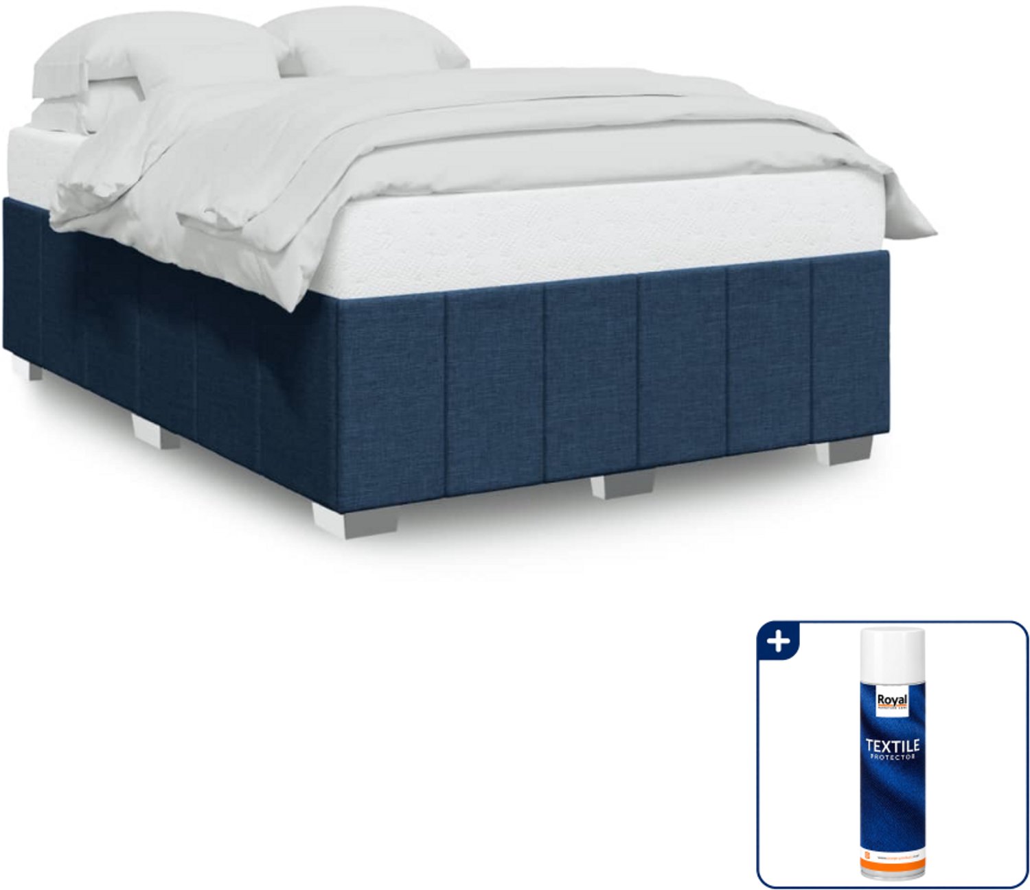 vidaXL bedframe - 140 x 190 cm - stof - blauw - Inclusief textielbeschermer 500 ml