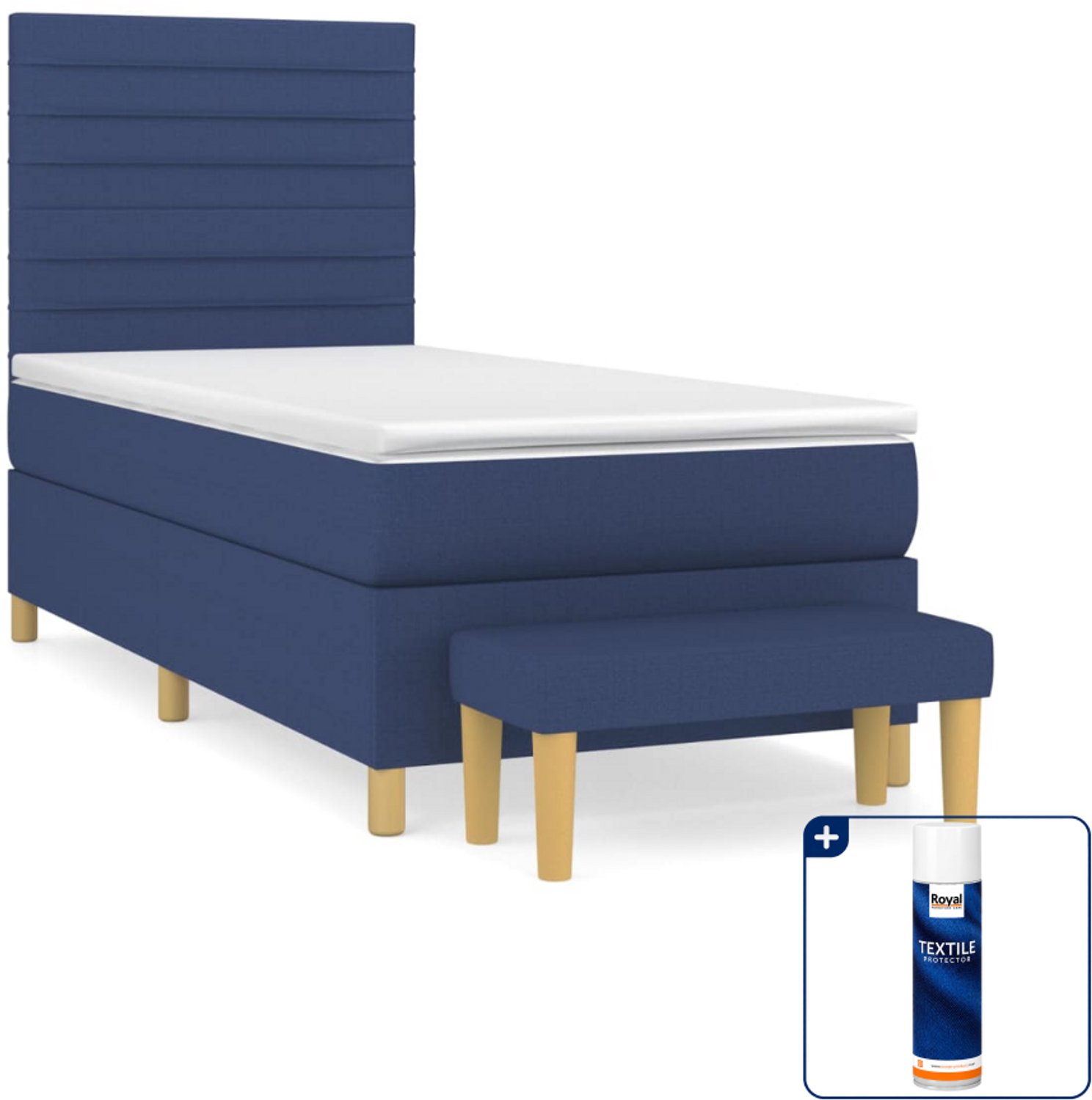 vidaXL boxspring met matras en bankje - 100 x 200 cm - blauw - Inclusief textielbeschermer 500 ml