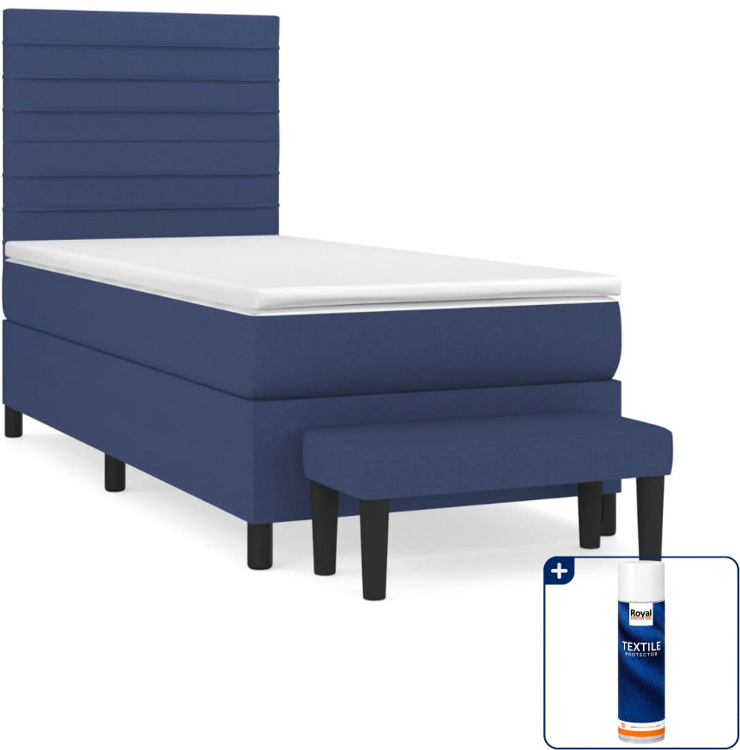 vidaXL boxspring met matras en bankje - 100 x 200 cm - blauw - Inclusief textielbeschermer 500 ml