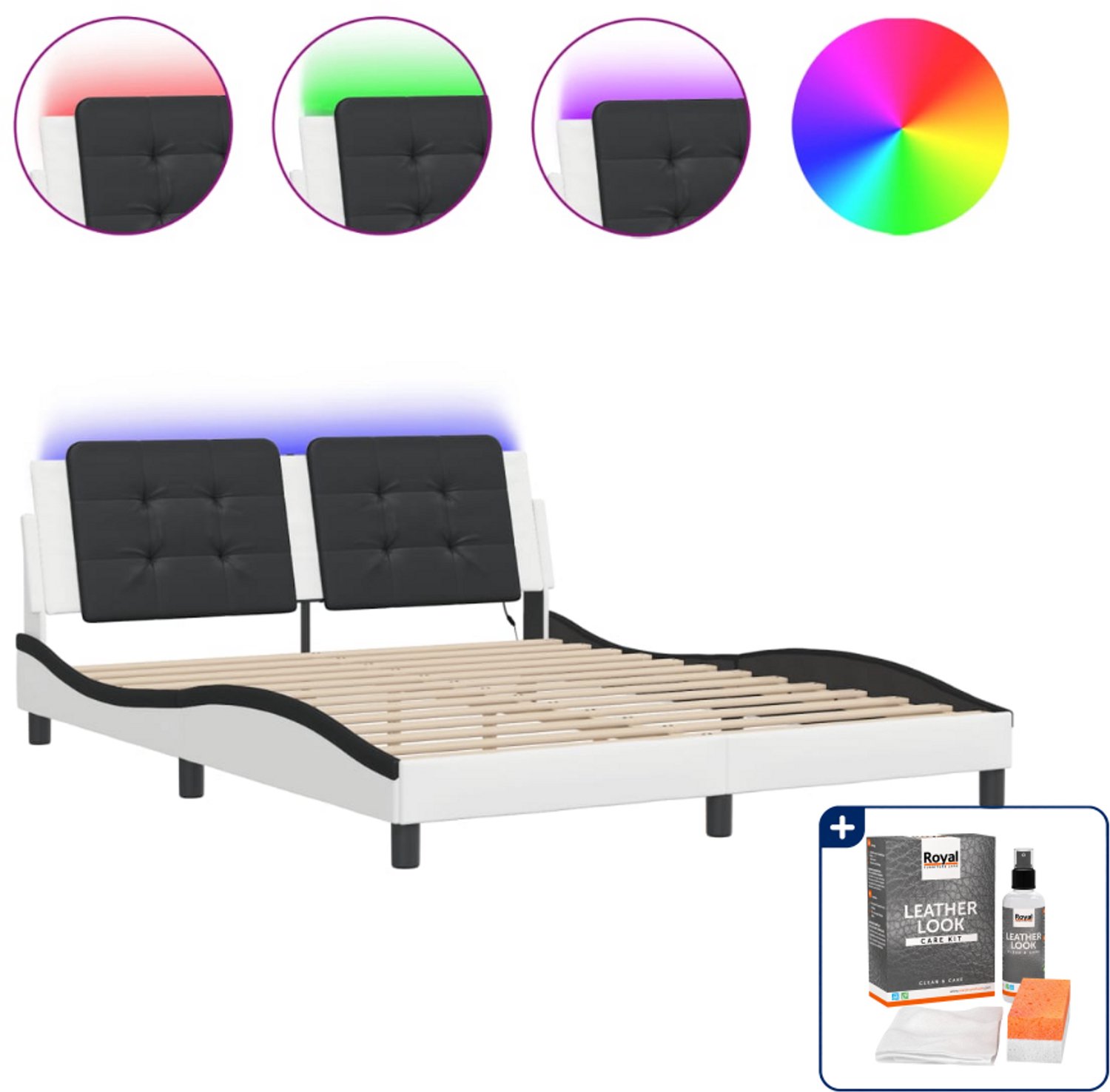 vidaXL Zadar bedframe - Queensize - 160 x 200 cm - wit en zwart - Inclusief onderhoudsset voor kunstleer 150 ml
