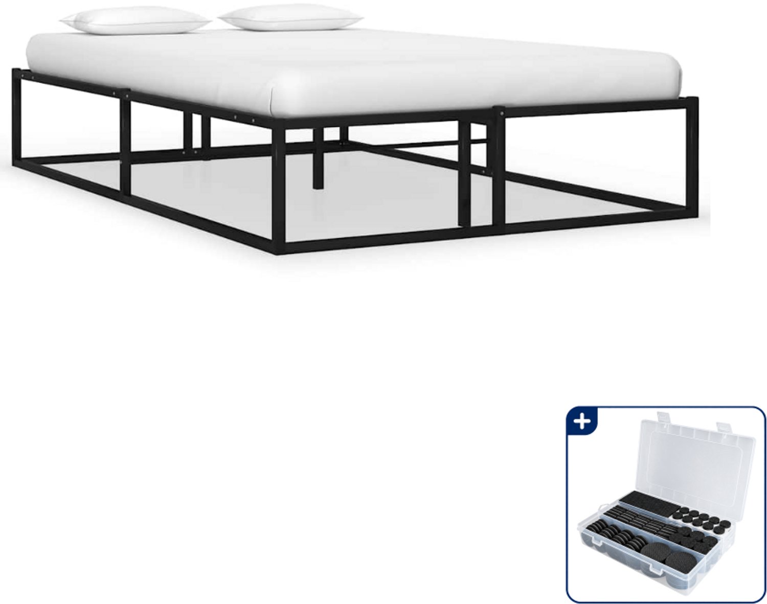 vidaXL bedframe - 120 x 200 cm - metaal - zwart - Inclusief antikrasvilt 177-delig