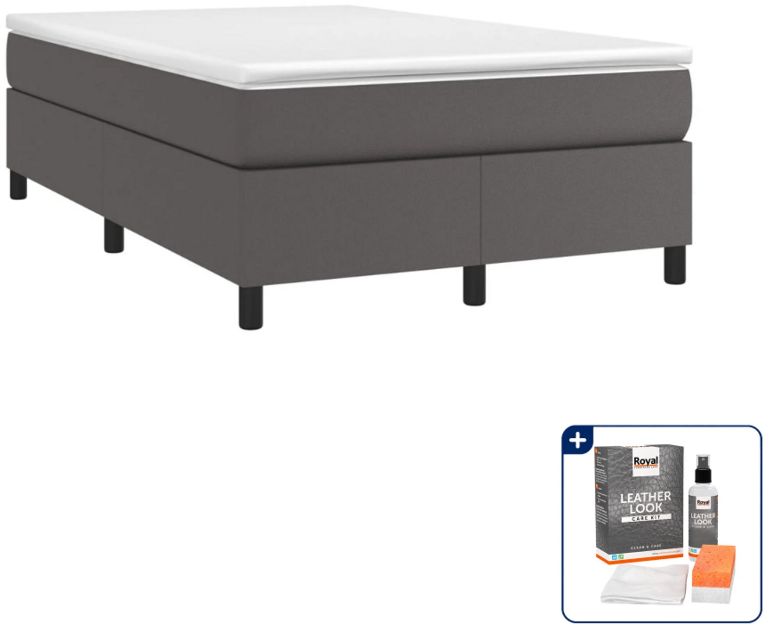 vidaXL boxspring met matras - 120 x 190 cm - kunstleer - grijs - Inclusief onderhoudsset voor kunstleer 150 ml