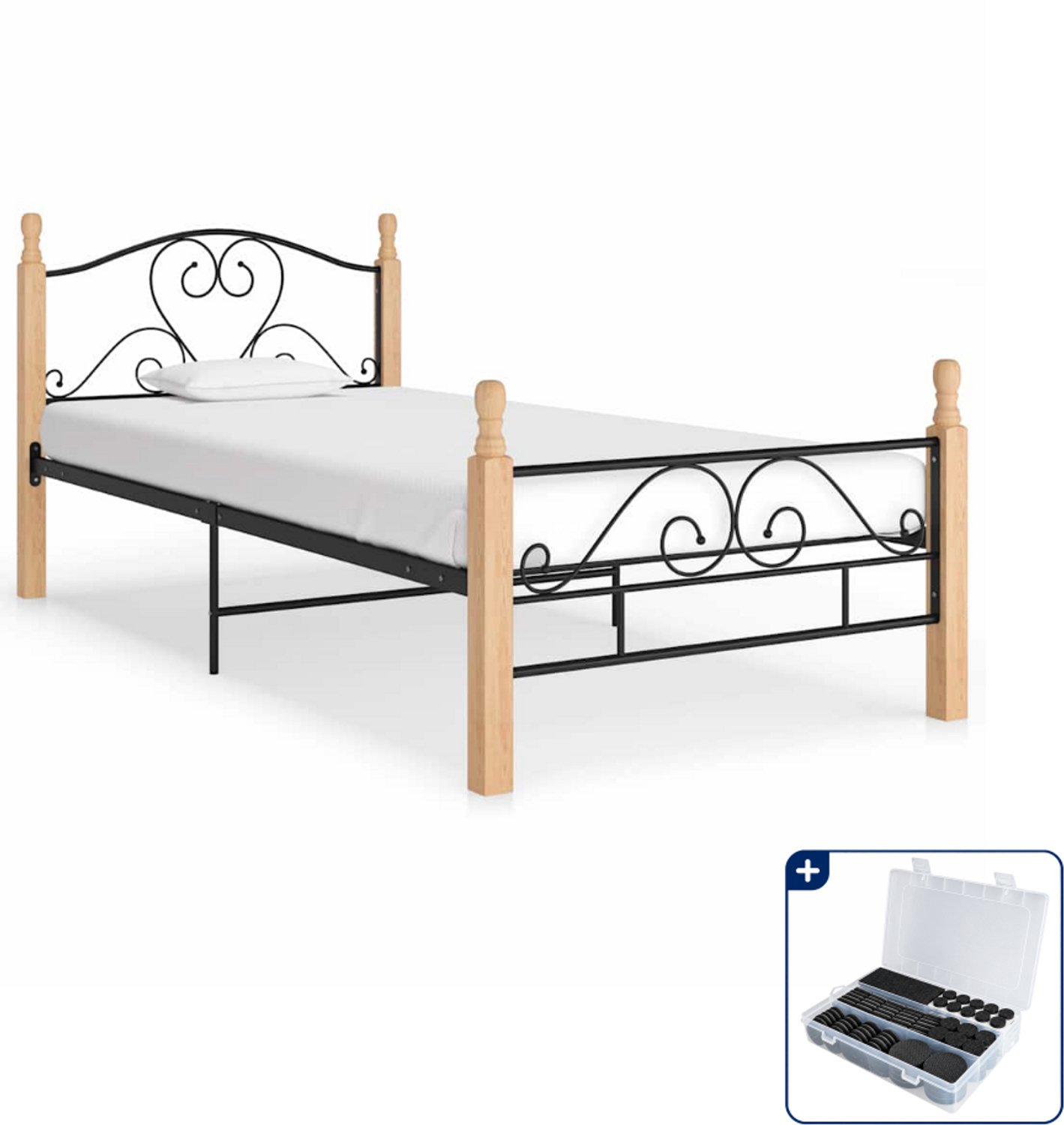 vidaXL bedframe - 200 x 90 cm - metaal en eikenhout - zwart - Inclusief antikrasvilt 177-delig