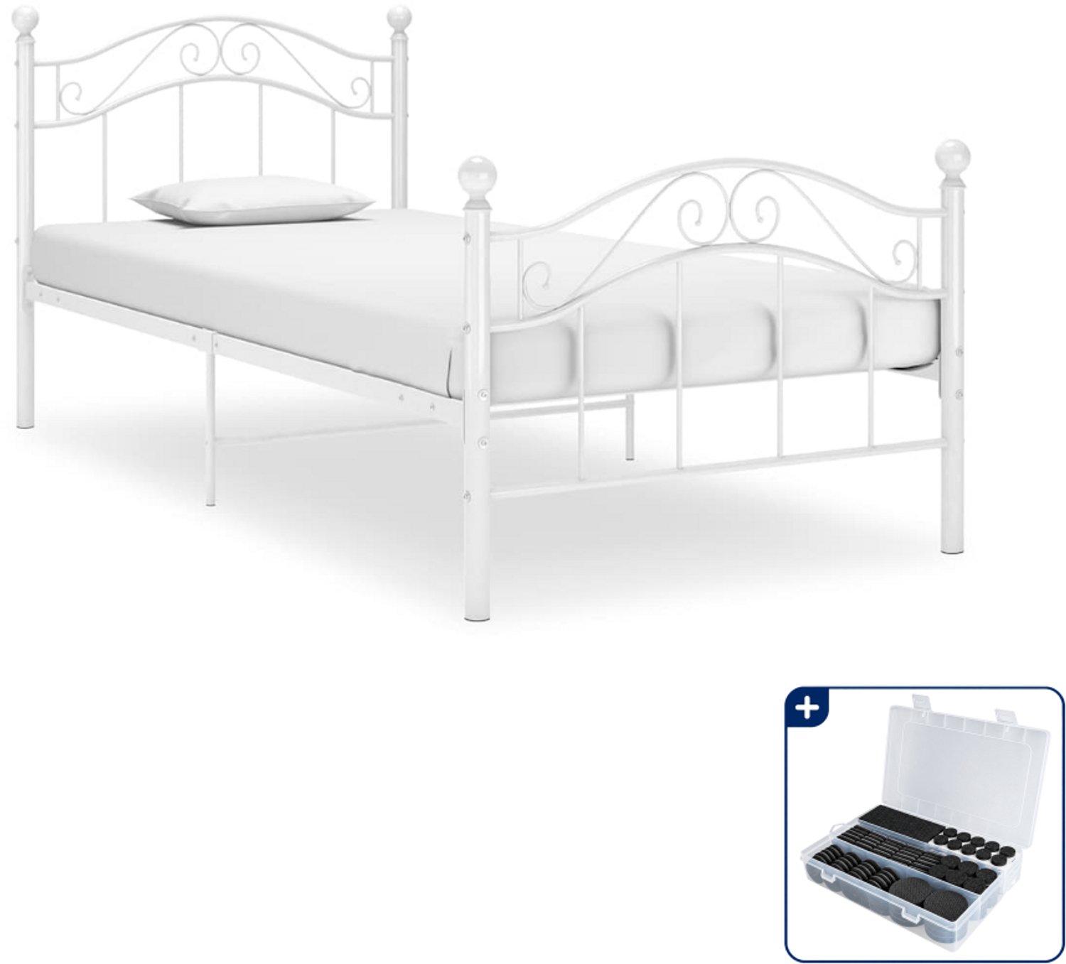 vidaXL bedframe - 90 x 200 cm - metaal - wit - Inclusief antikrasvilt 177-delig