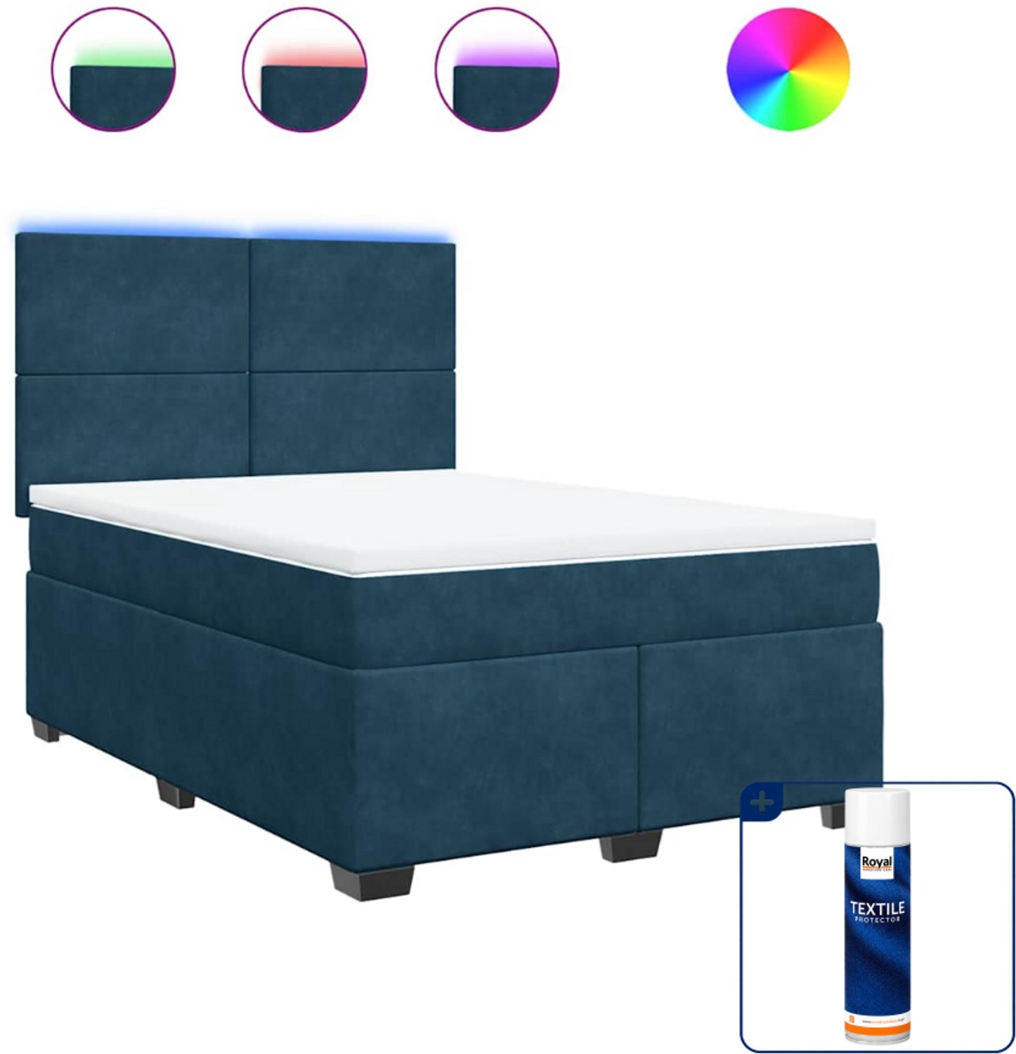 vidaXL boxspring met matras - 140 x 190 cm - fluweel - blauw - Inclusief textielbeschermer 500 ml