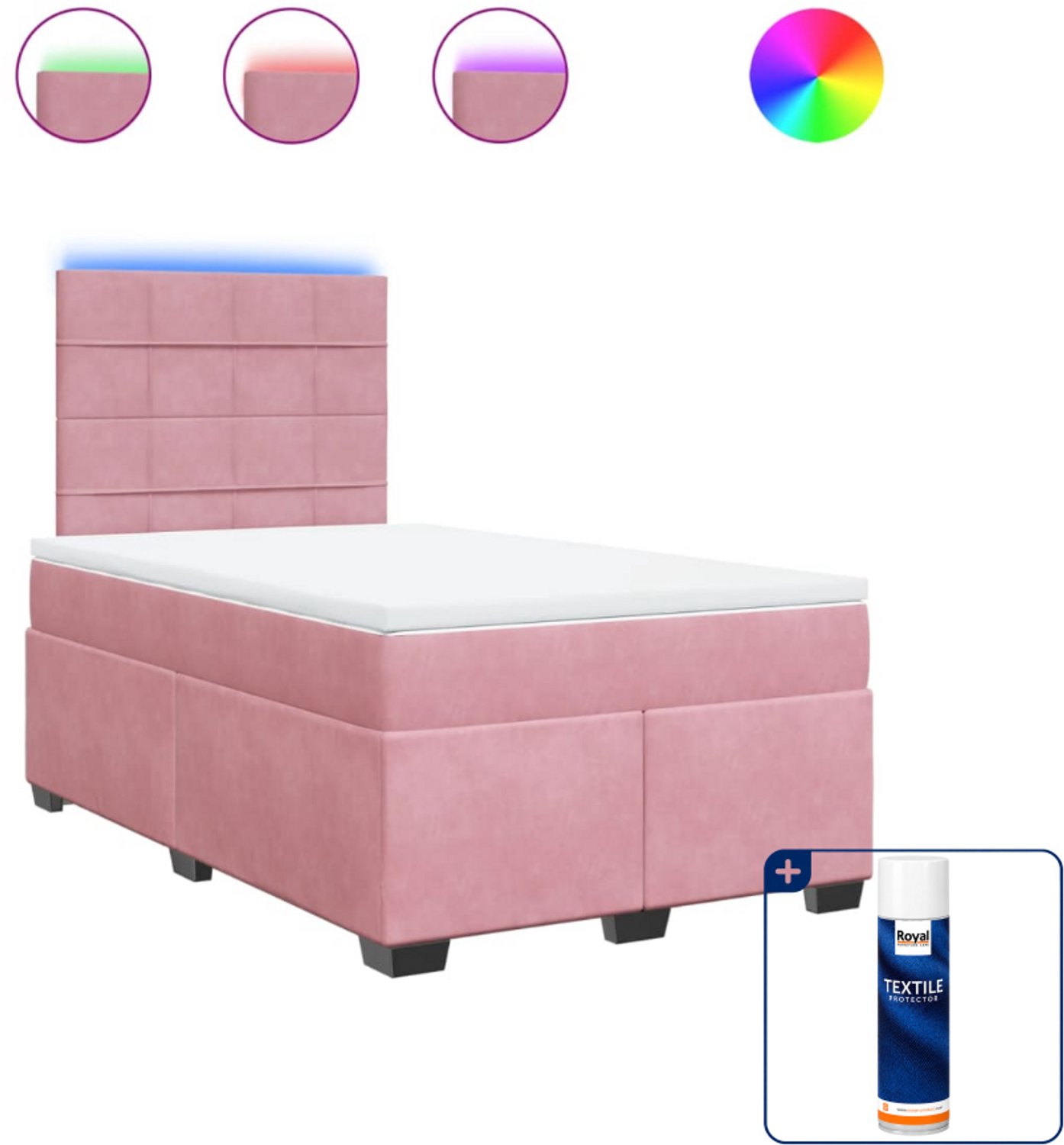 vidaXL boxspring met matras - 120 x 190 cm - fluweel - roze - Inclusief textielbeschermer 500 ml