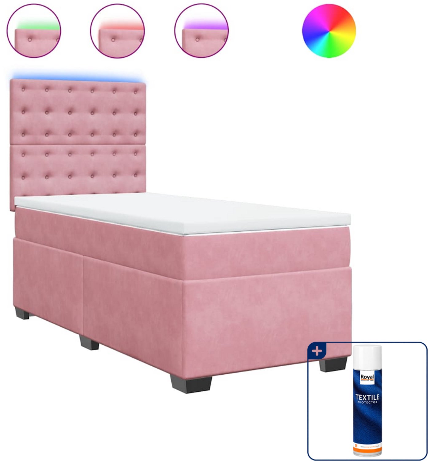 vidaXL boxspring - 80 x 200 cm - fluweel - roze - Inclusief textielbeschermer 500 ml