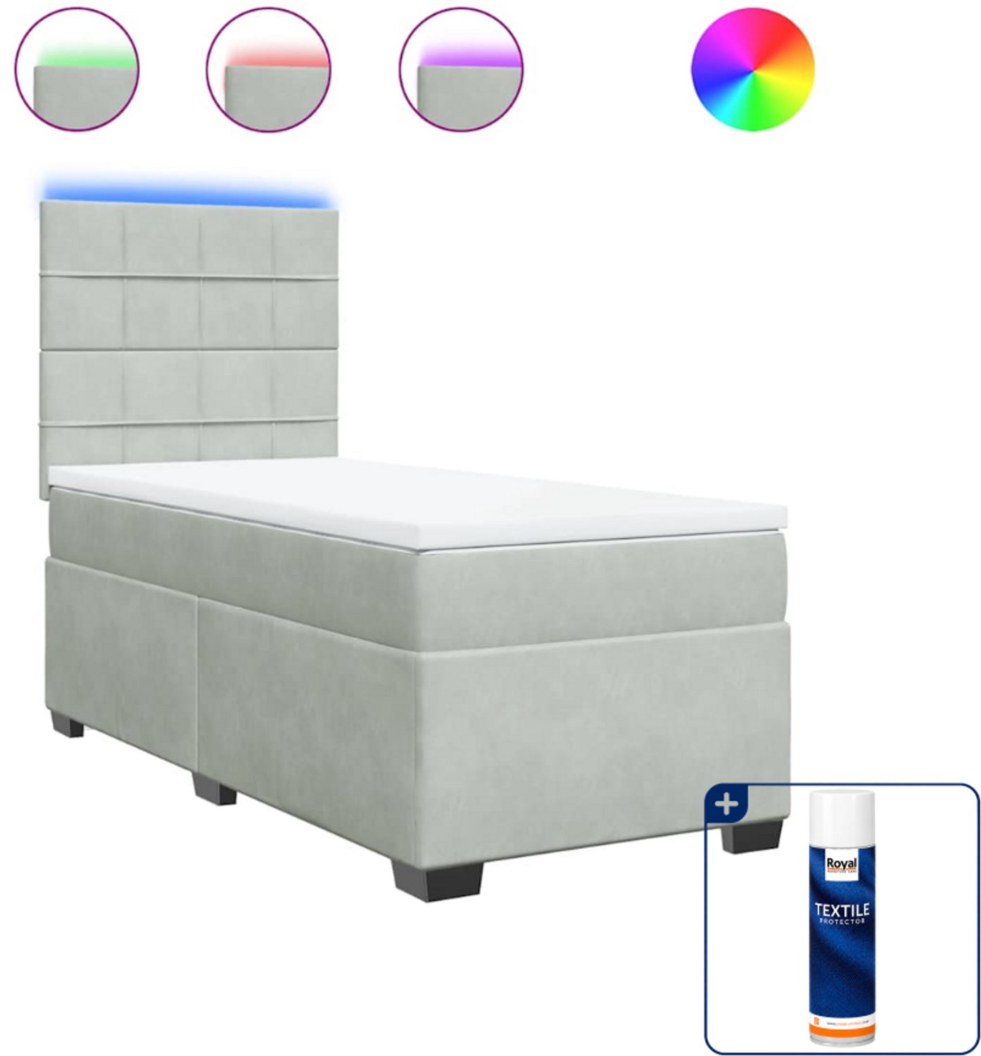 vidaXL Boxspring met matras - 100 x 200 cm - fluweel - lichtgrijs - Inclusief textielbeschermer 500 ml