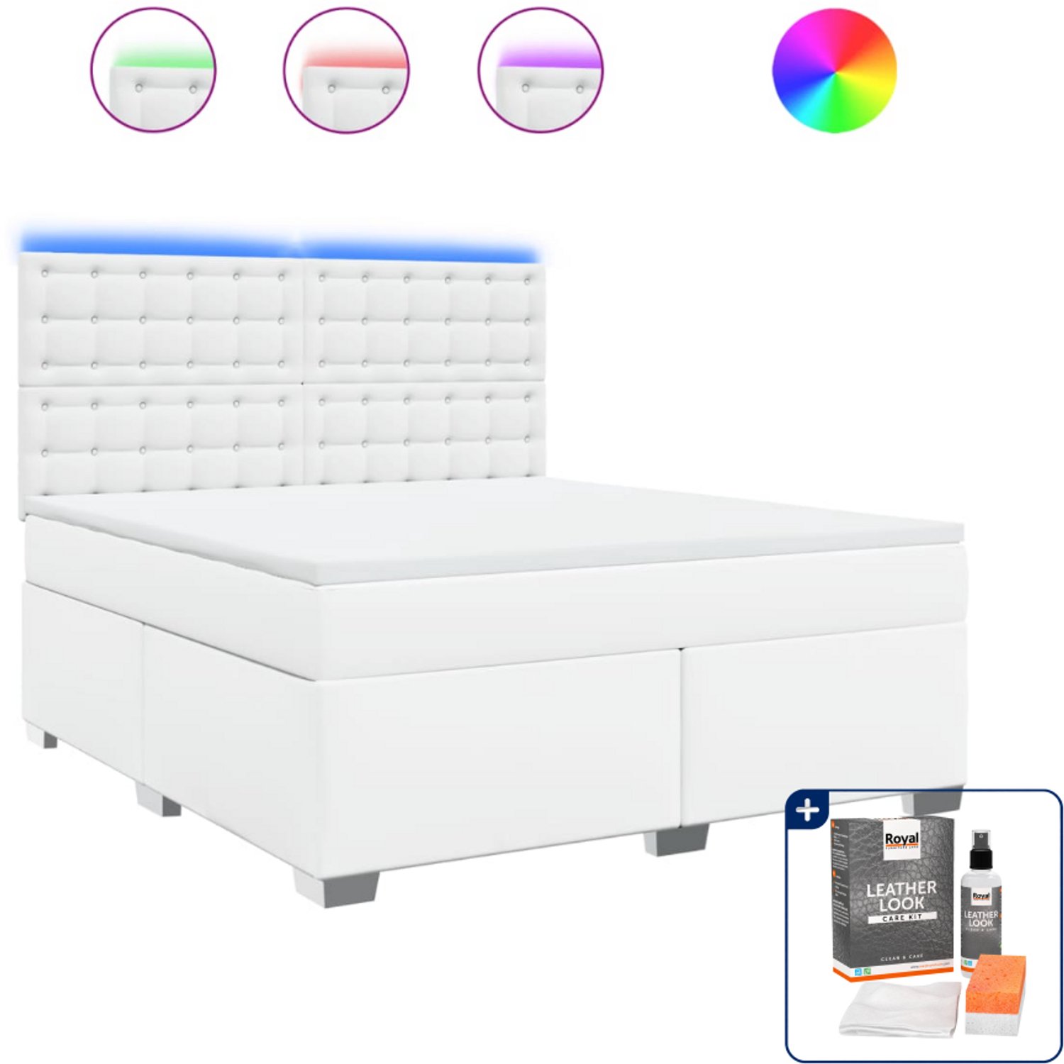 vidaXL Boxspring Kingsize - 180 x 200 cm - kunstleer - wit - Inclusief onderhoudsset voor kunstleer 150 ml