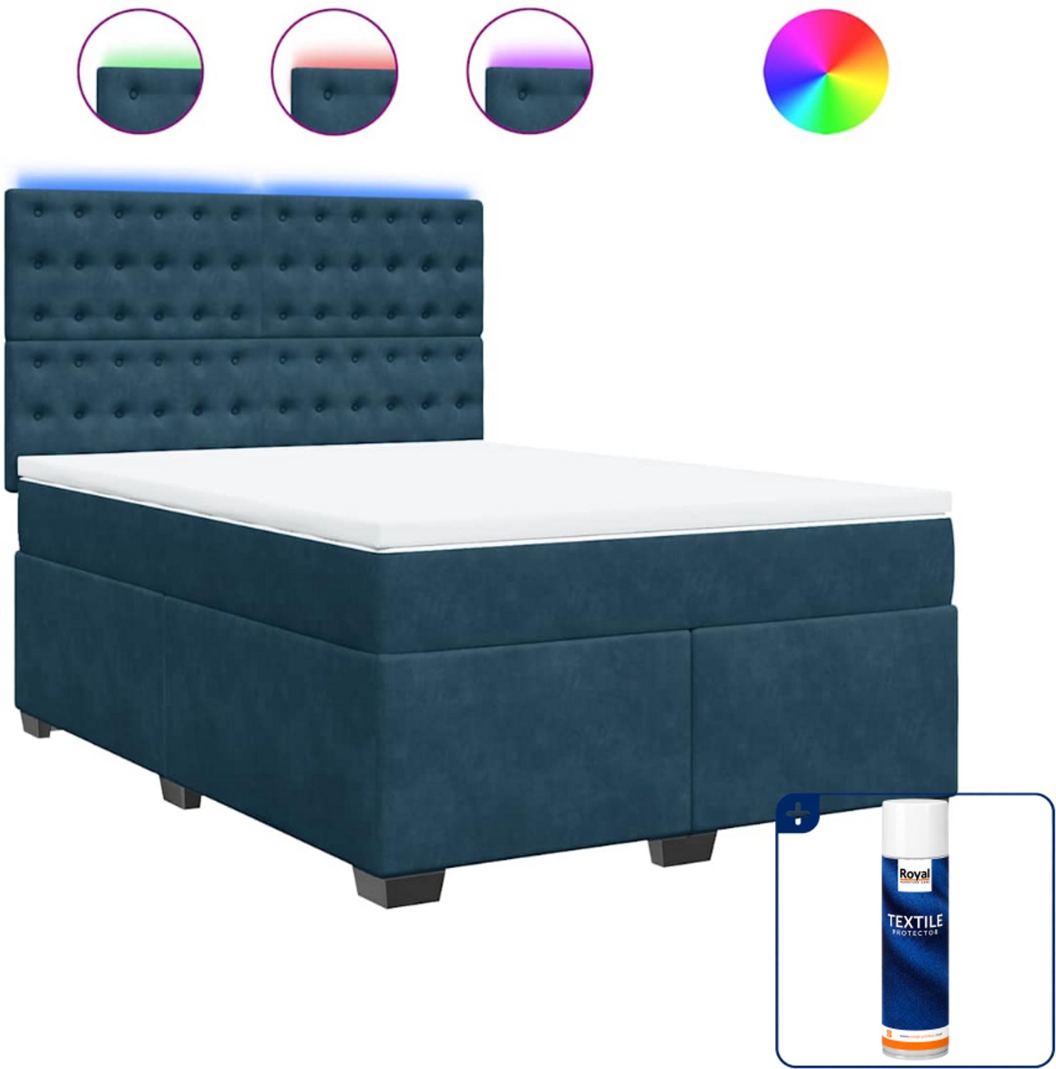 vidaXL boxspring - Queensize - 160 x 200 cm - fluweel - blauw - Inclusief textielbeschermer 500 ml