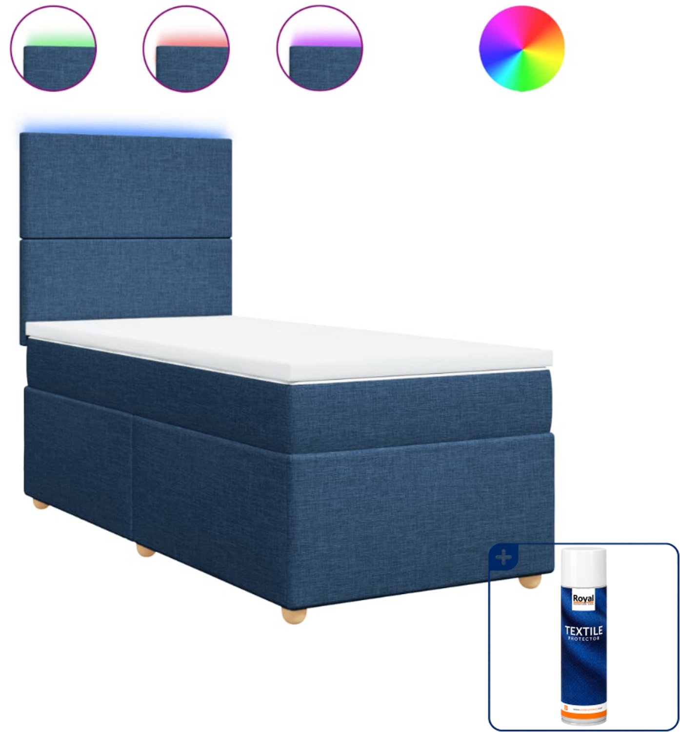 vidaXL boxspring met matras 80 x 200 cm - blauw - Inclusief textielbeschermer 500 ml