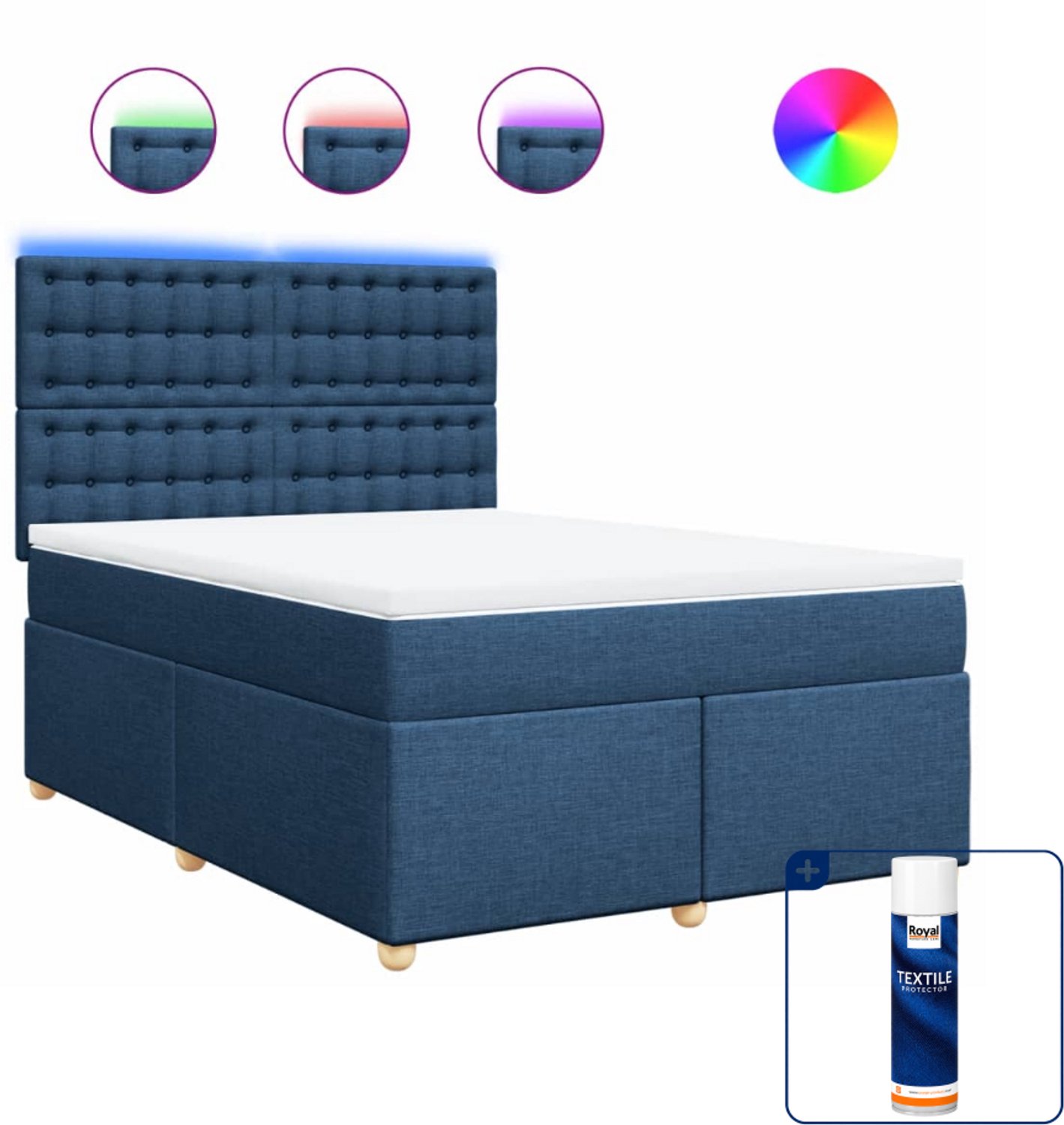vidaXL boxspring met matras - Small double - 140 x 200 cm - blauw - Inclusief textielbeschermer 500 ml
