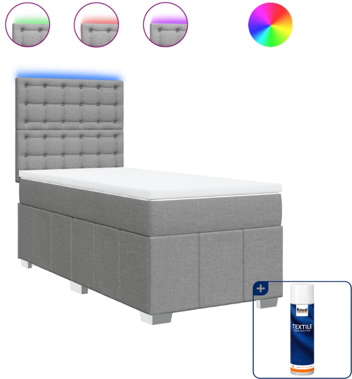 vidaXL boxspring met matras 80 x 200 cm - lichtgrijs - Inclusief textielbeschermer 500 ml