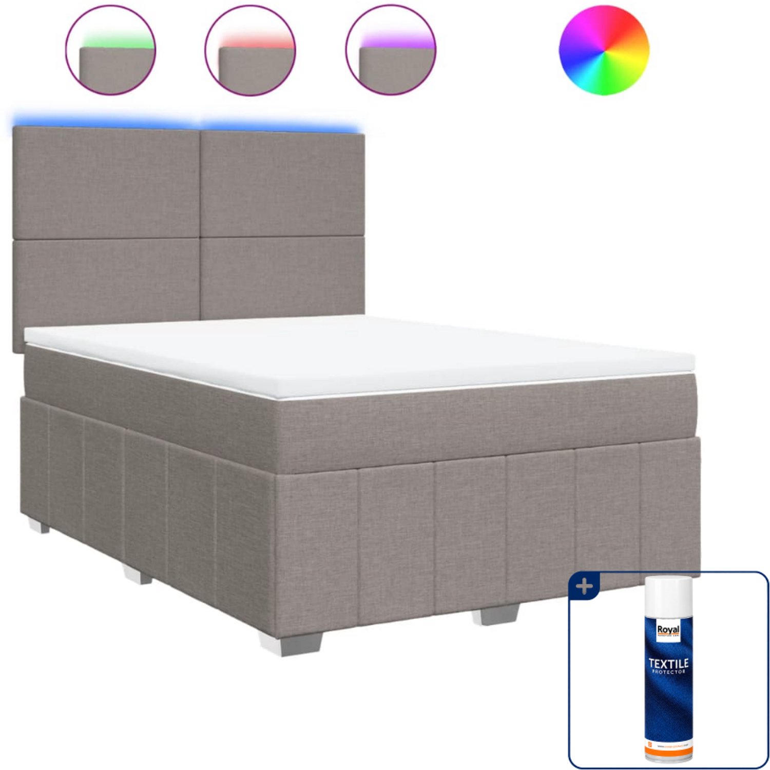 vidaXL boxspring met matras - 140 x 190 cm - stof - taupe - Inclusief textielbeschermer 500 ml