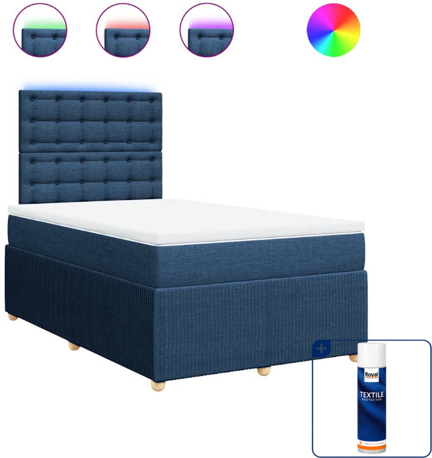 vidaXL boxspring met matras 120 x 190 cm - stof - blauw - Inclusief textielbeschermer 500 ml