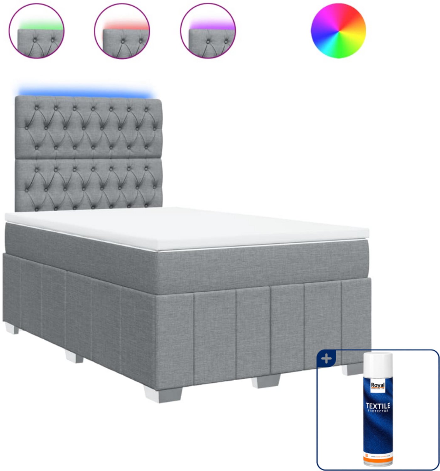 vidaXL boxspring 120 x 190 cm - stof - lichtgrijs - Inclusief textielbeschermer 500 ml