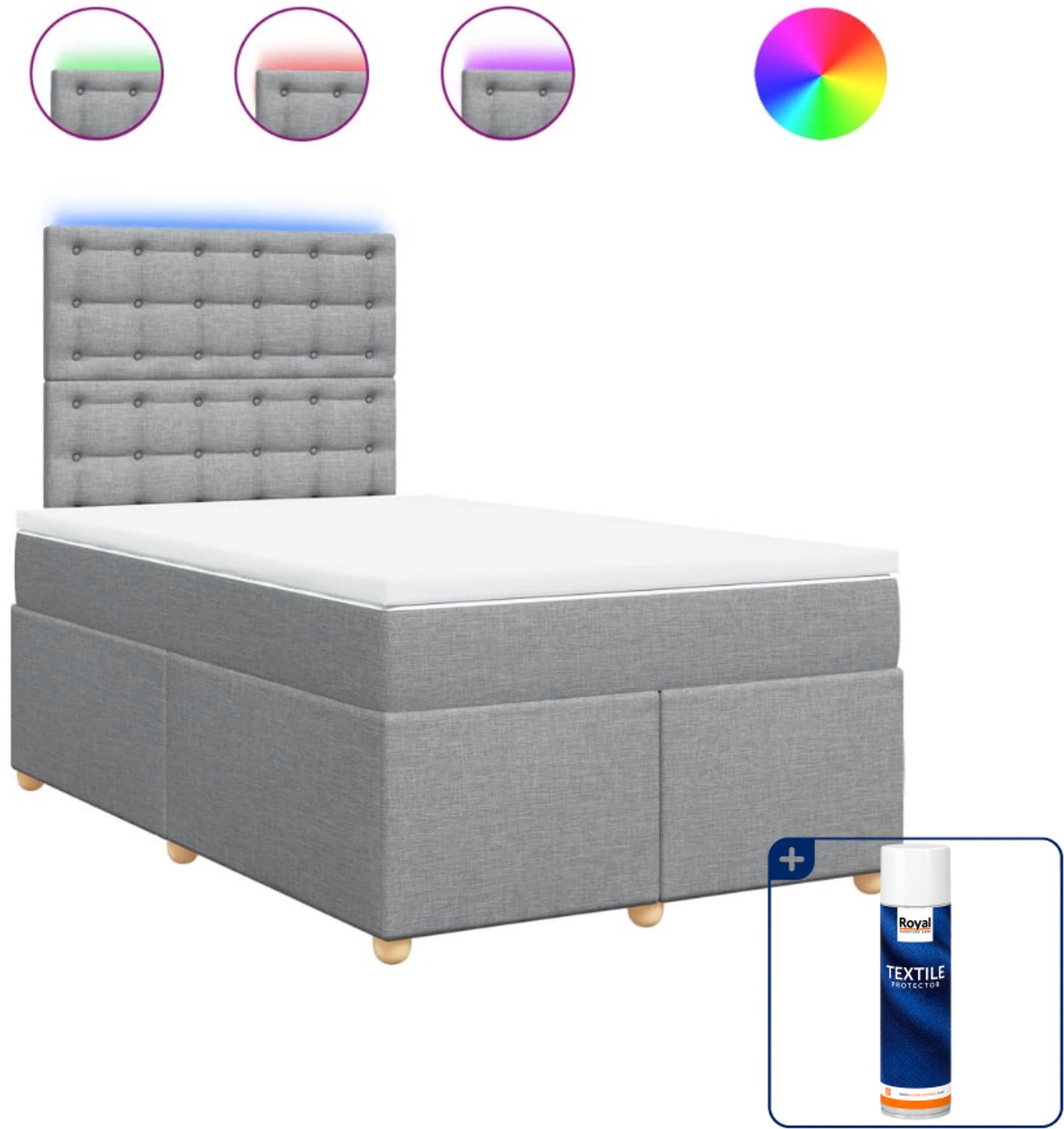 vidaXL boxspring met matras - 120 x 200 cm - stof - lichtgrijs - Inclusief textielbeschermer 500 ml