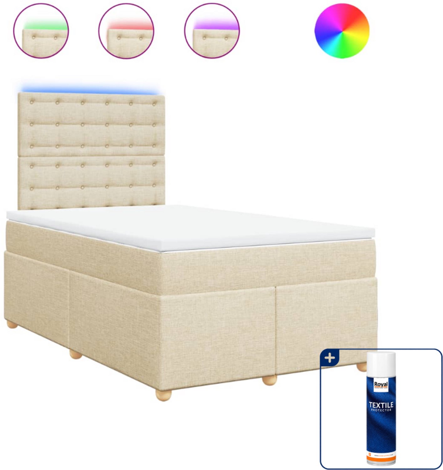 vidaXL boxspring met matras - 120 x 190 cm - stof - crèmekleurig - Inclusief textielbeschermer 500 ml