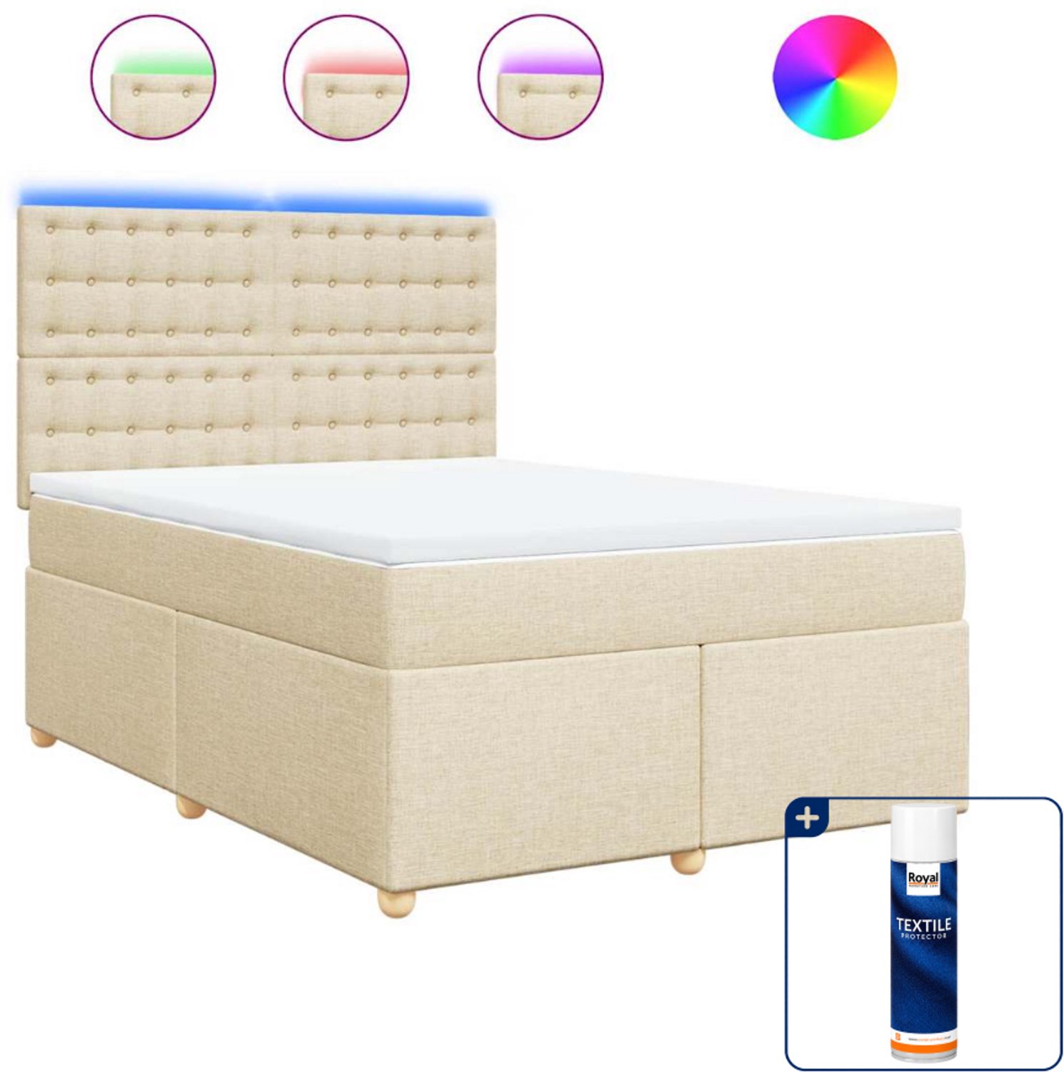 vidaXL boxspring met matras - 140 x 190 cm - crèmekleurig - Inclusief textielbeschermer 500 ml