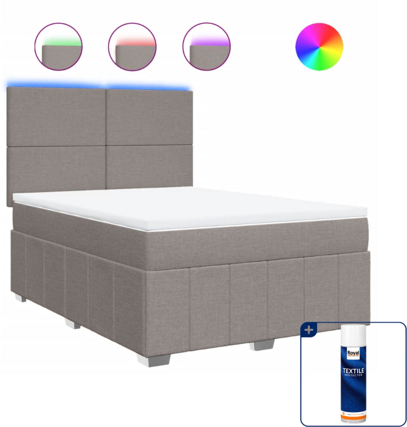 vidaXL boxspring Small double - 140 x 200 cm - stof - taupe - Inclusief textielbeschermer 500 ml