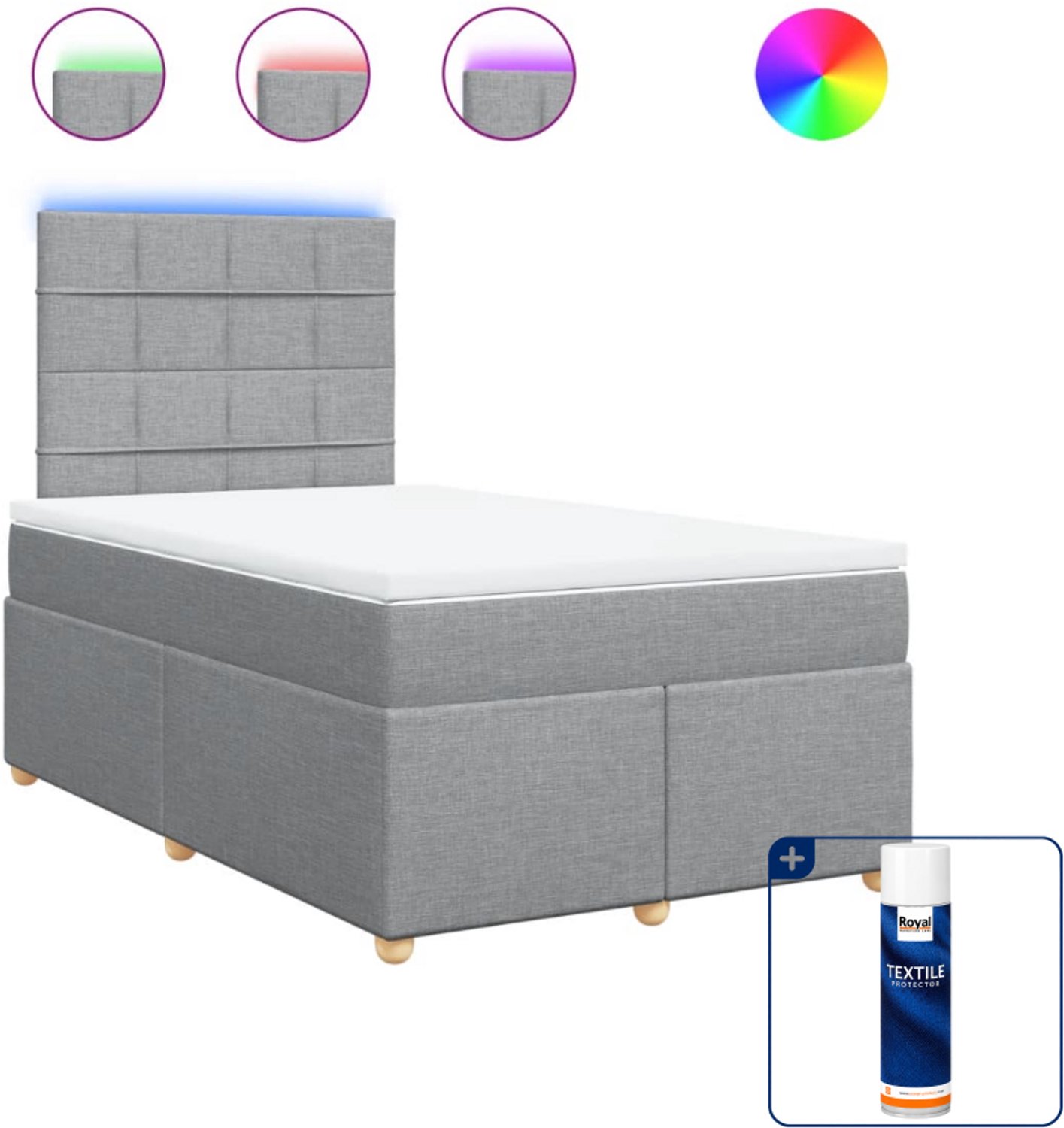 vidaXL boxspring met matras 120 x 190 cm - lichtgrijs - Inclusief textielbeschermer 500 ml