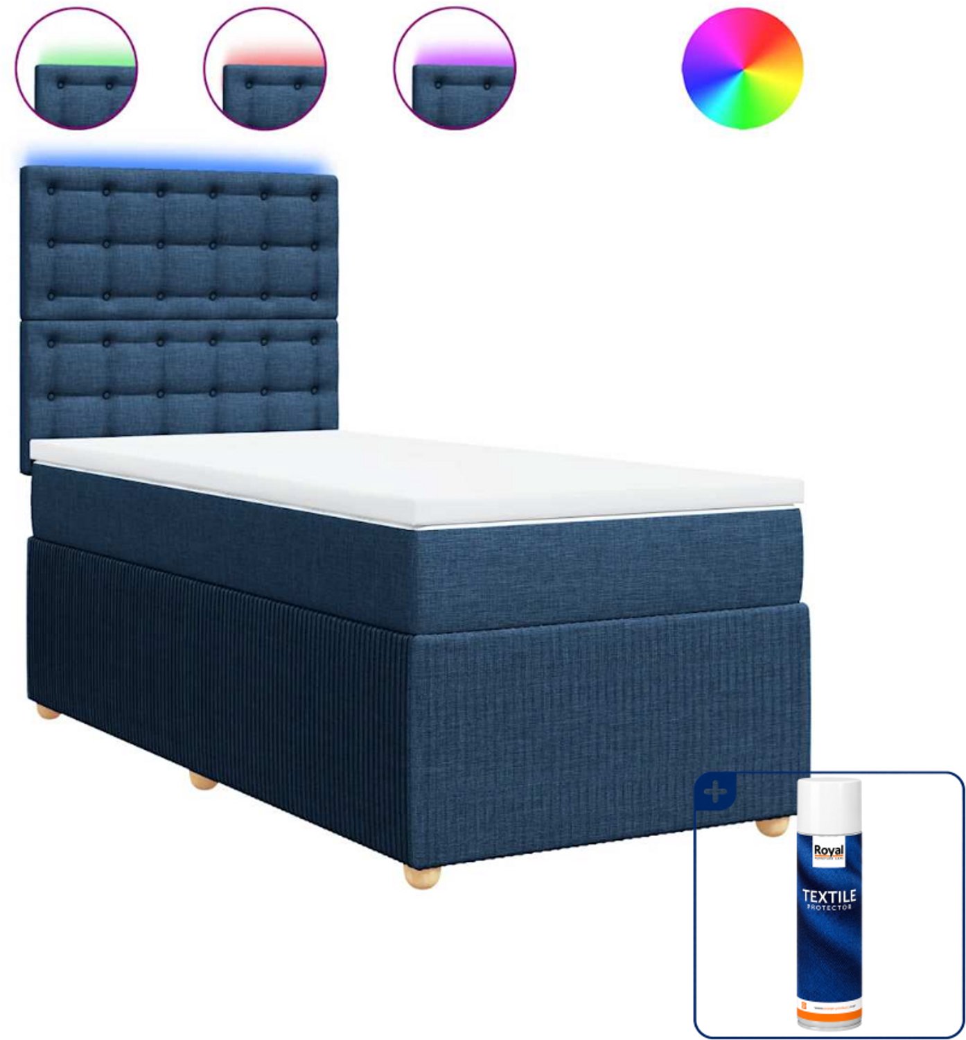 vidaXL boxspring met matras - 90 x 200 cm - stof - blauw - Inclusief textielbeschermer 500 ml