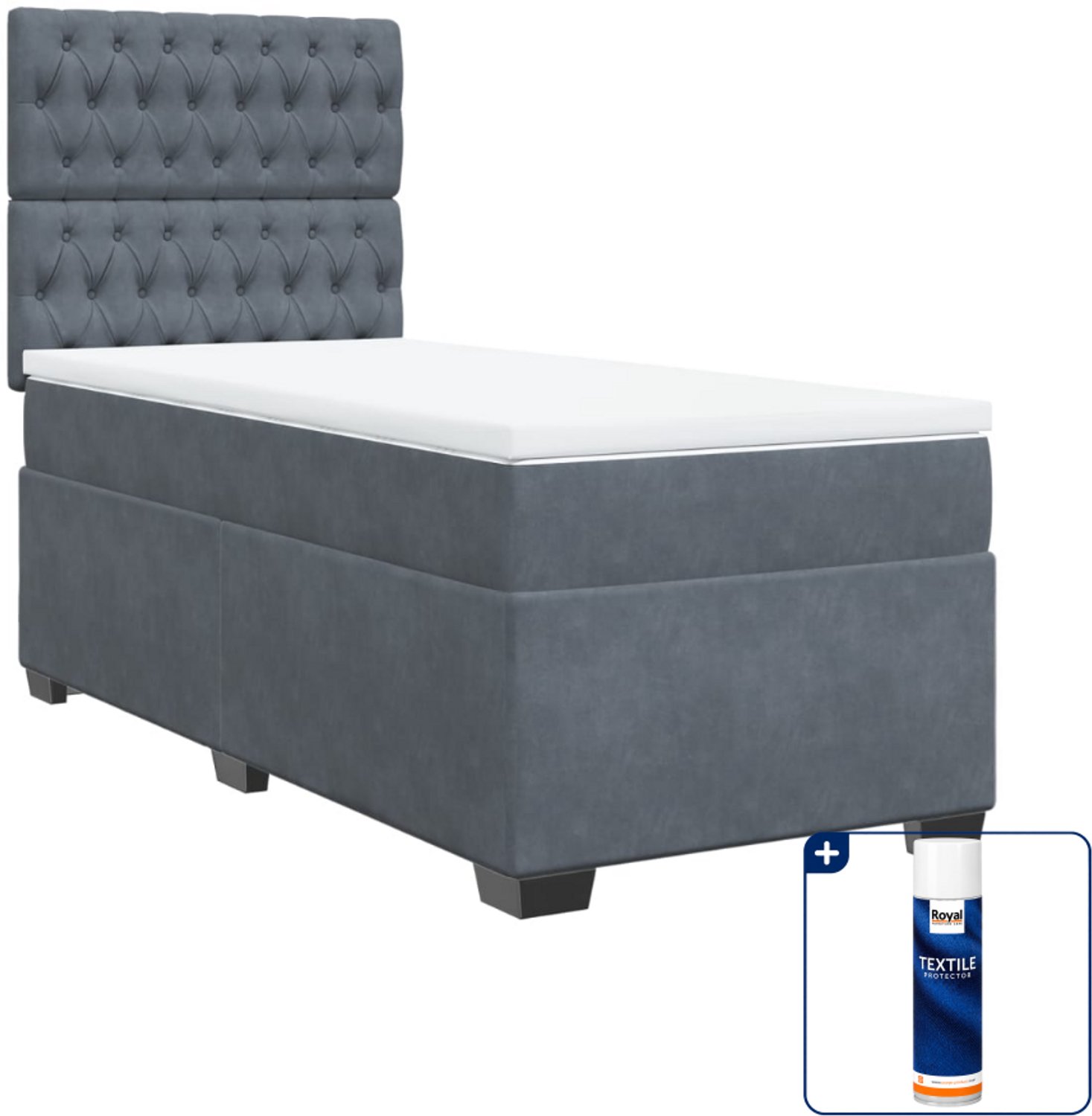 vidaXL boxspring met matras - 80 x 200 cm - fluweel - donkergrijs - Inclusief textielbeschermer 500 ml