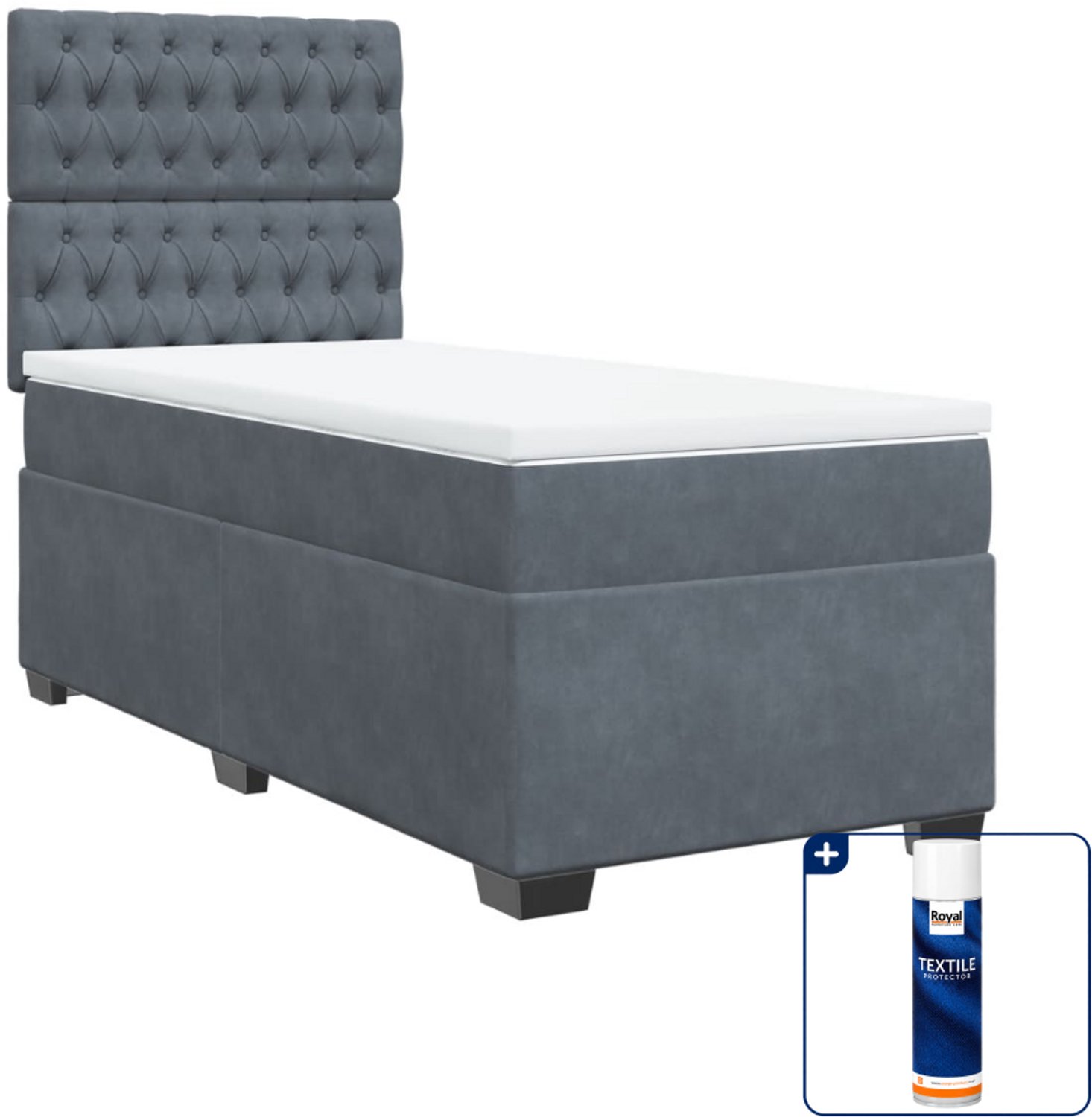 vidaXL boxspring met matras 90 x 200 cm - fluweel - donkergrijs - Inclusief textielbeschermer 500 ml