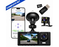 Kiraal Dashcam Compleet - Voor Auto - Voor en Achtercamera - Wifi - Nachtzicht en G-sensor - Inclusief 64GB SD-kaart en Kaartlezer - Super Full HD - Met App - Nederlandse handleiding