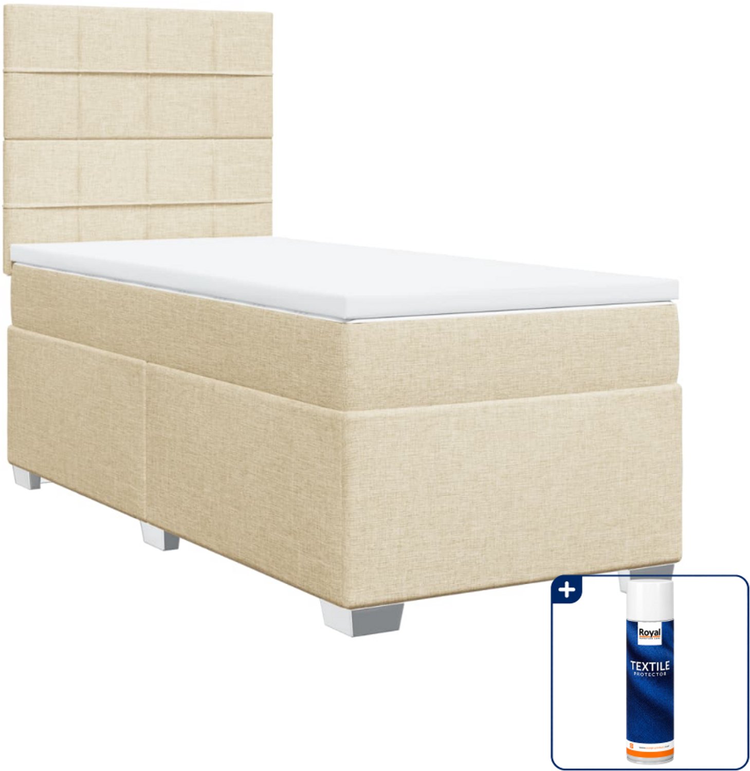 vidaXL boxspring met matras 100 x 200 cm - stof - crème - Inclusief textielbeschermer 500 ml