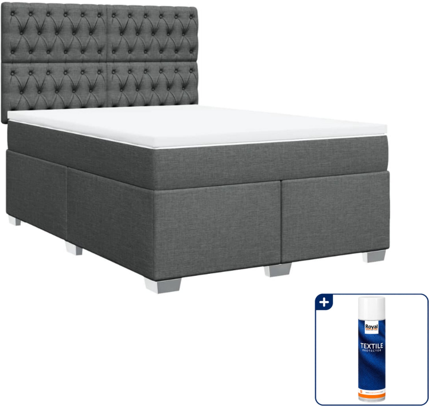 vidaXL Boxspring Queensize - 160 x 200 cm - stof - donkergrijs - Inclusief textielbeschermer 500 ml