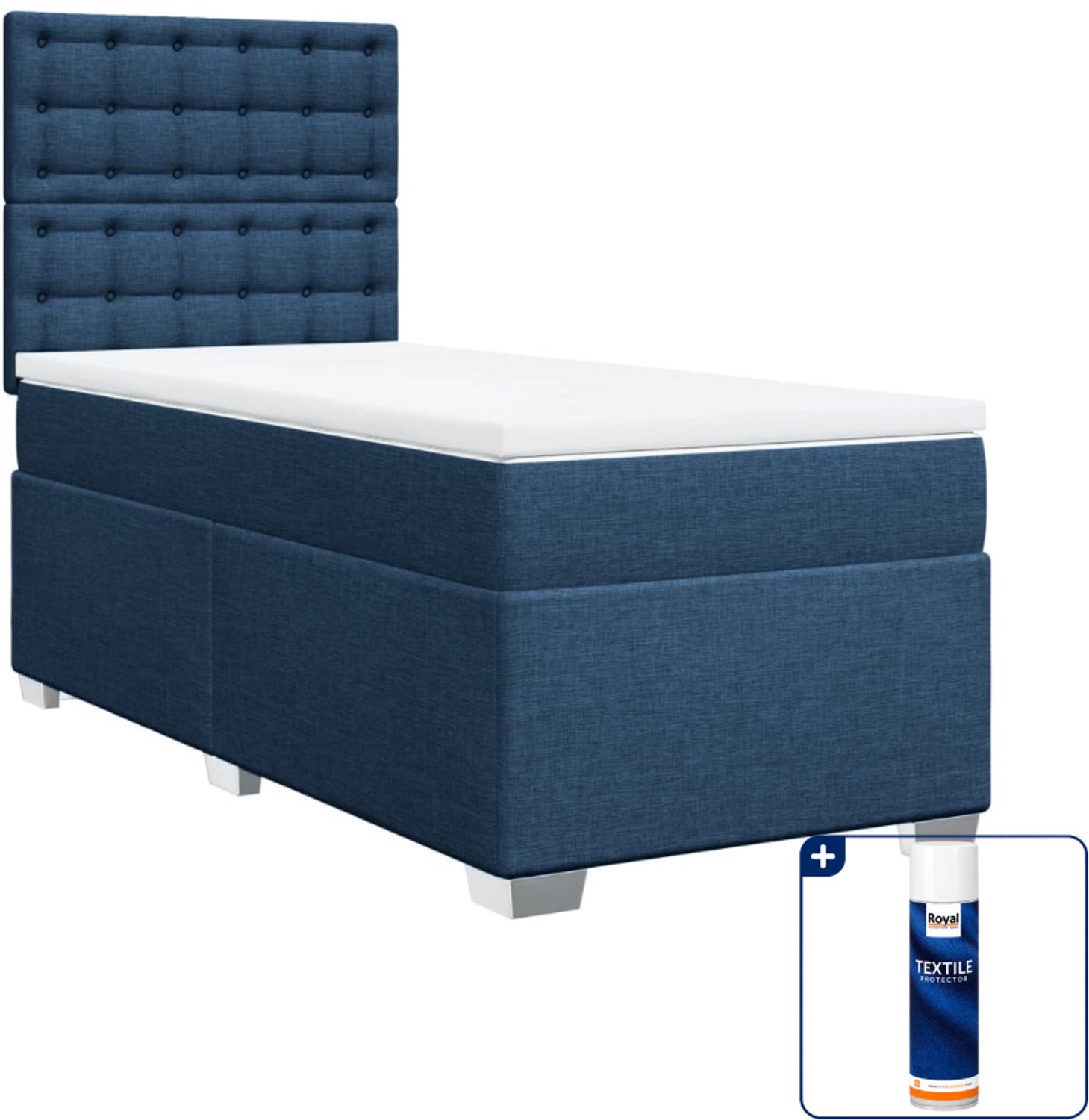 vidaXL boxspring met matras - 90 x 190 cm - stof - blauw - Inclusief textielbeschermer 500 ml