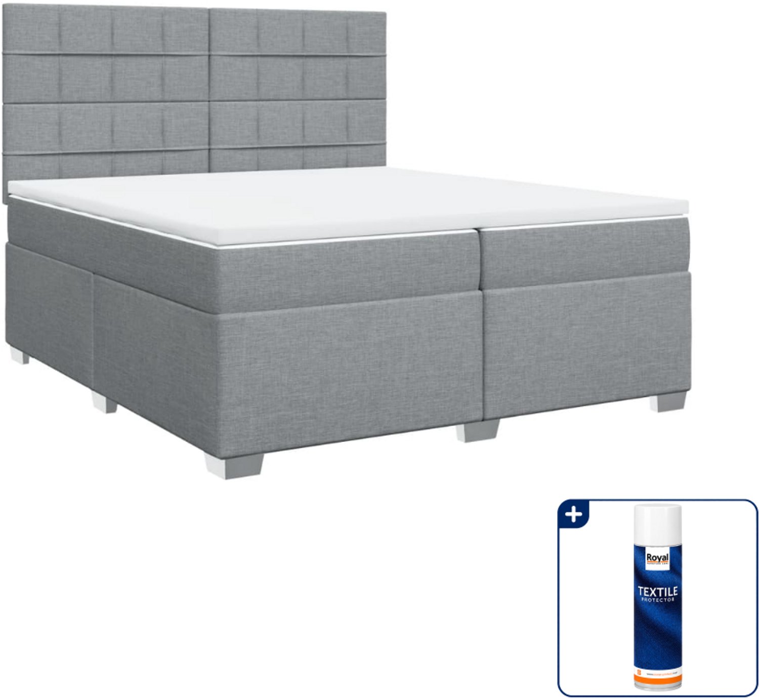 vidaXL boxspring - Super kingsize - 200 x 200 cm - lichtgrijs - Inclusief textielbeschermer 500 ml
