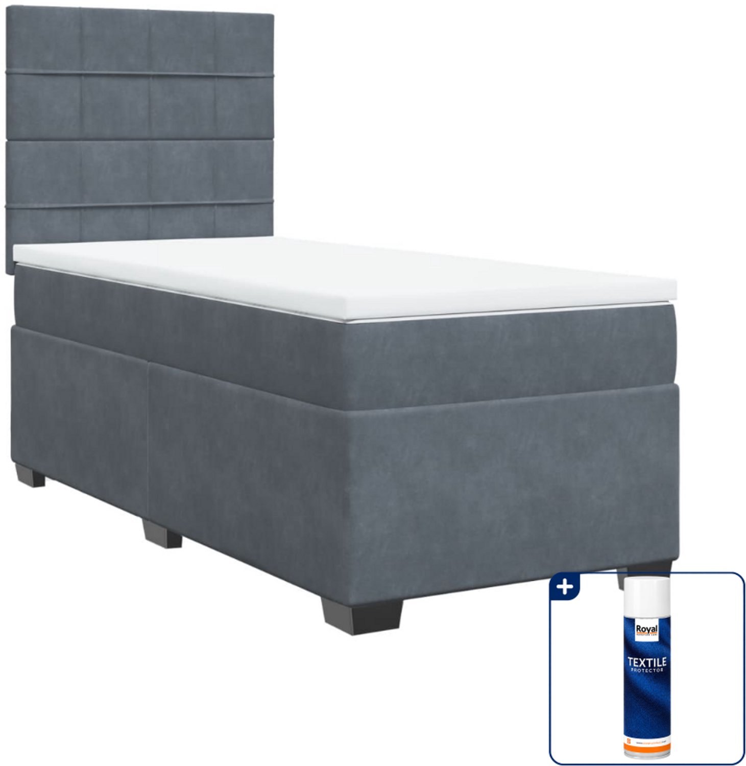 vidaXL boxspring met matras - 80 x 200 cm - fluweel - donkergrijs - Inclusief textielbeschermer 500 ml