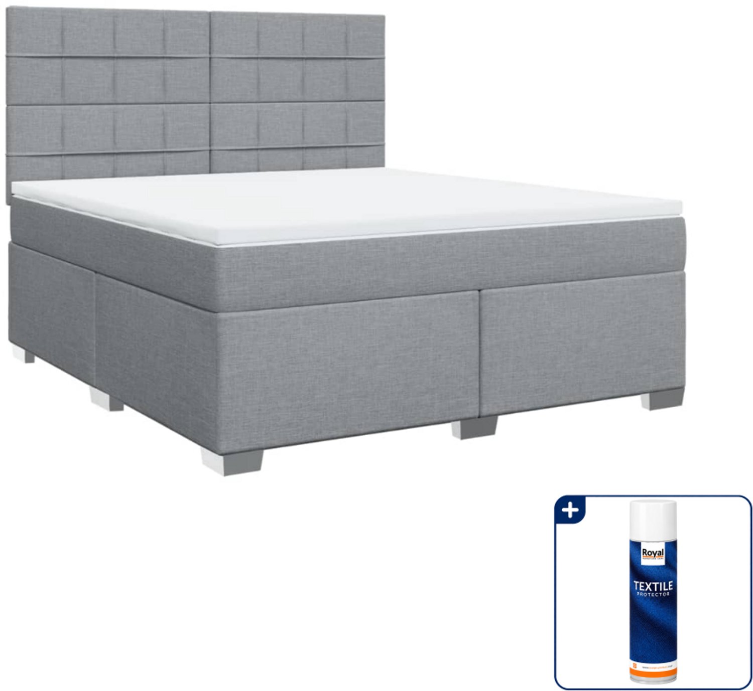 vidaXL Kingsize boxspring met matras - 180 x 200 cm - lichtgrijs - Inclusief textielbeschermer 500 ml
