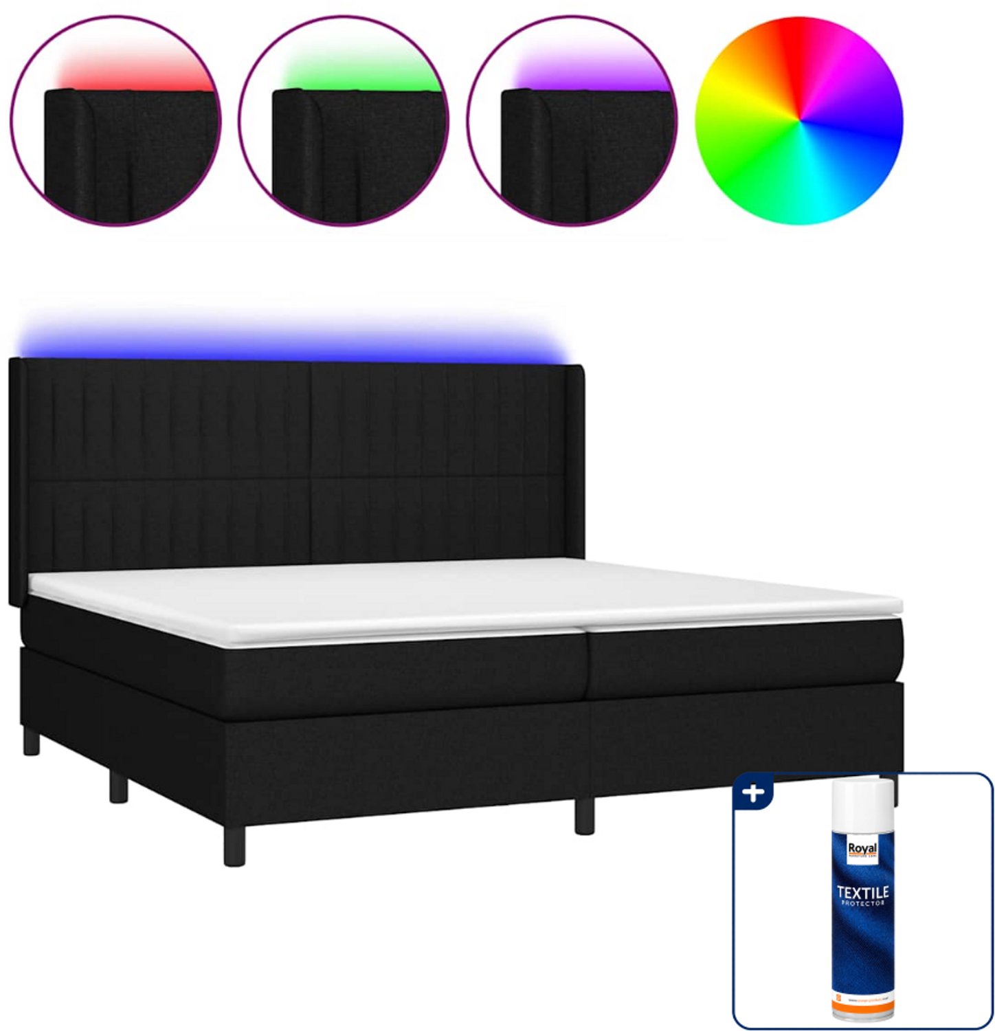 vidaXL Boxspring Super kingsize - 200 x 200 cm - zwart - Inclusief textielbeschermer 500 ml