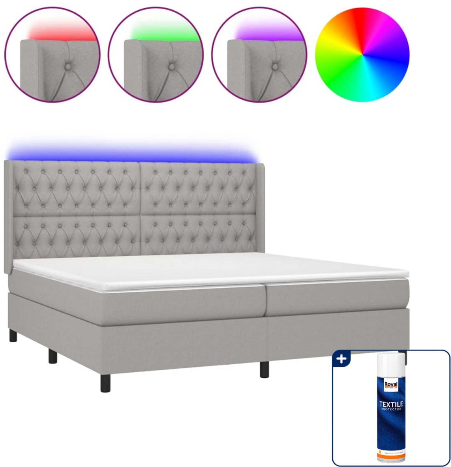 vidaXL boxspring - 200 x 200 cm - stof - lichtgrijs - Inclusief textielbeschermer 500 ml