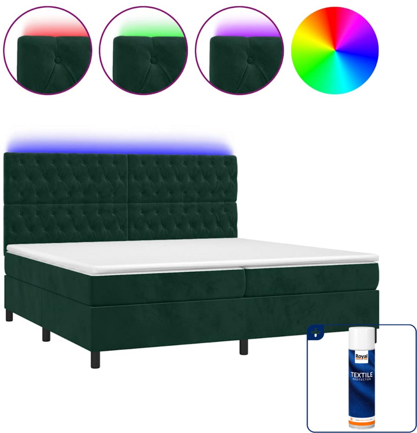vidaXL Boxspring met matras en LED - Super kingsize - donkergroen - Inclusief textielbeschermer 500 ml