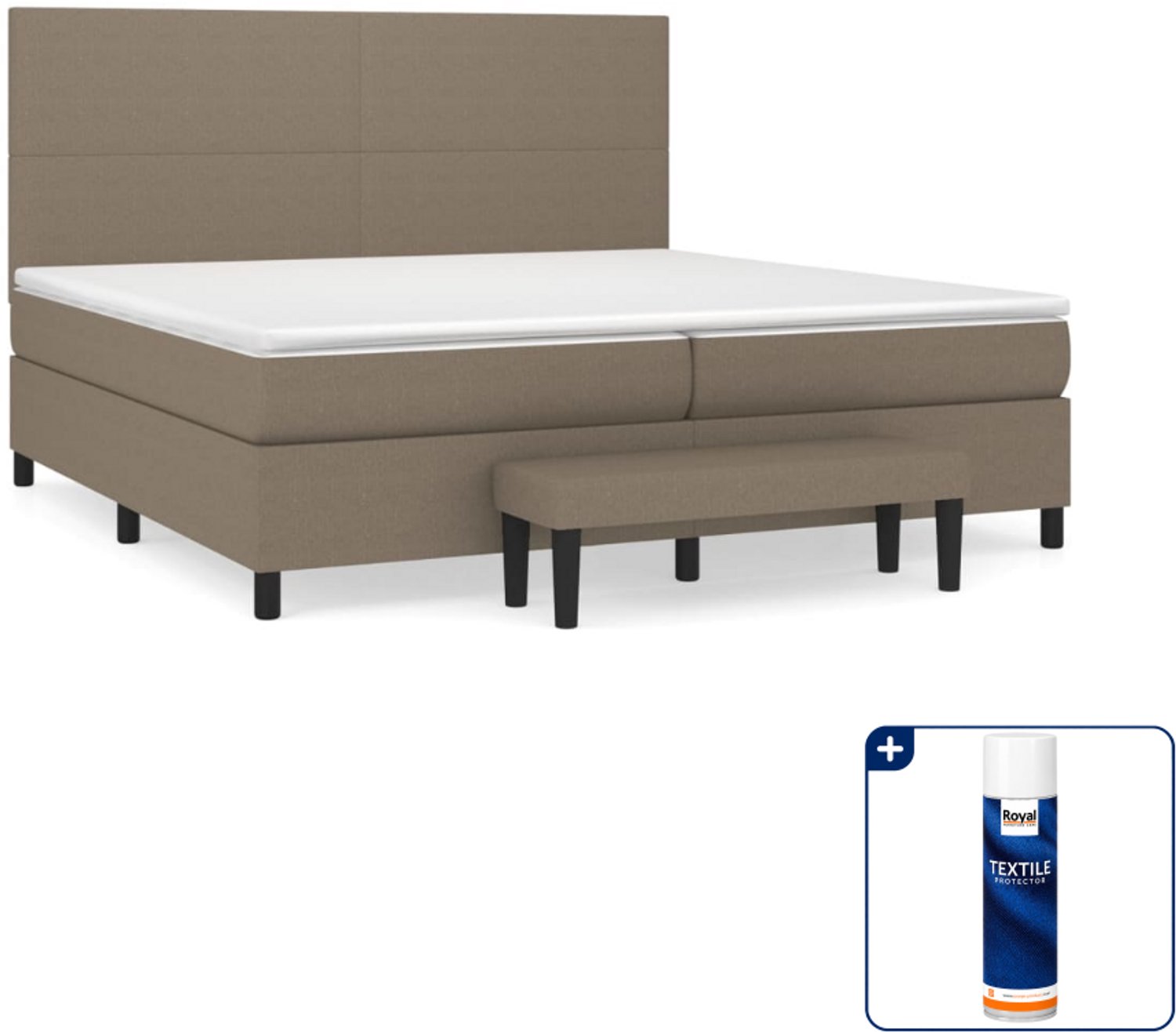 vidaXL boxspring met matras en bankje - Super kingsize - taupe - Inclusief textielbeschermer 500 ml