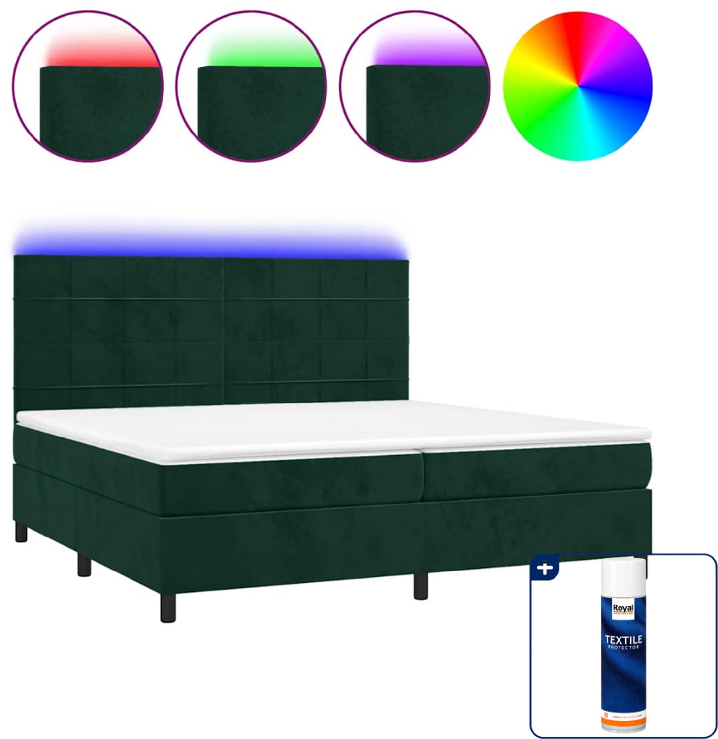 vidaXL boxspring met matras en led - 200 x 200 cm - fluweel - donkergroen - Inclusief textielbeschermer 500 ml