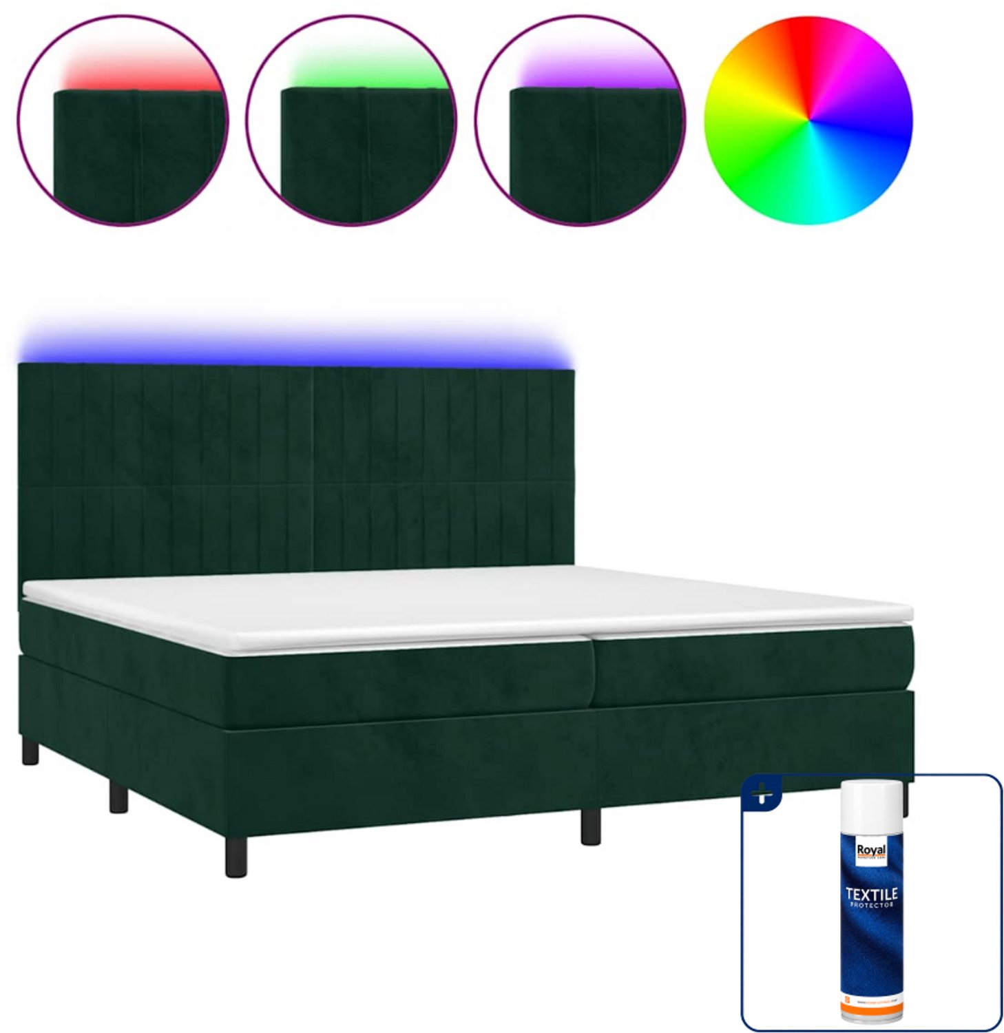 vidaXL boxspring met matras en LED - 200 x 200 cm - donkergroen - Inclusief textielbeschermer 500 ml