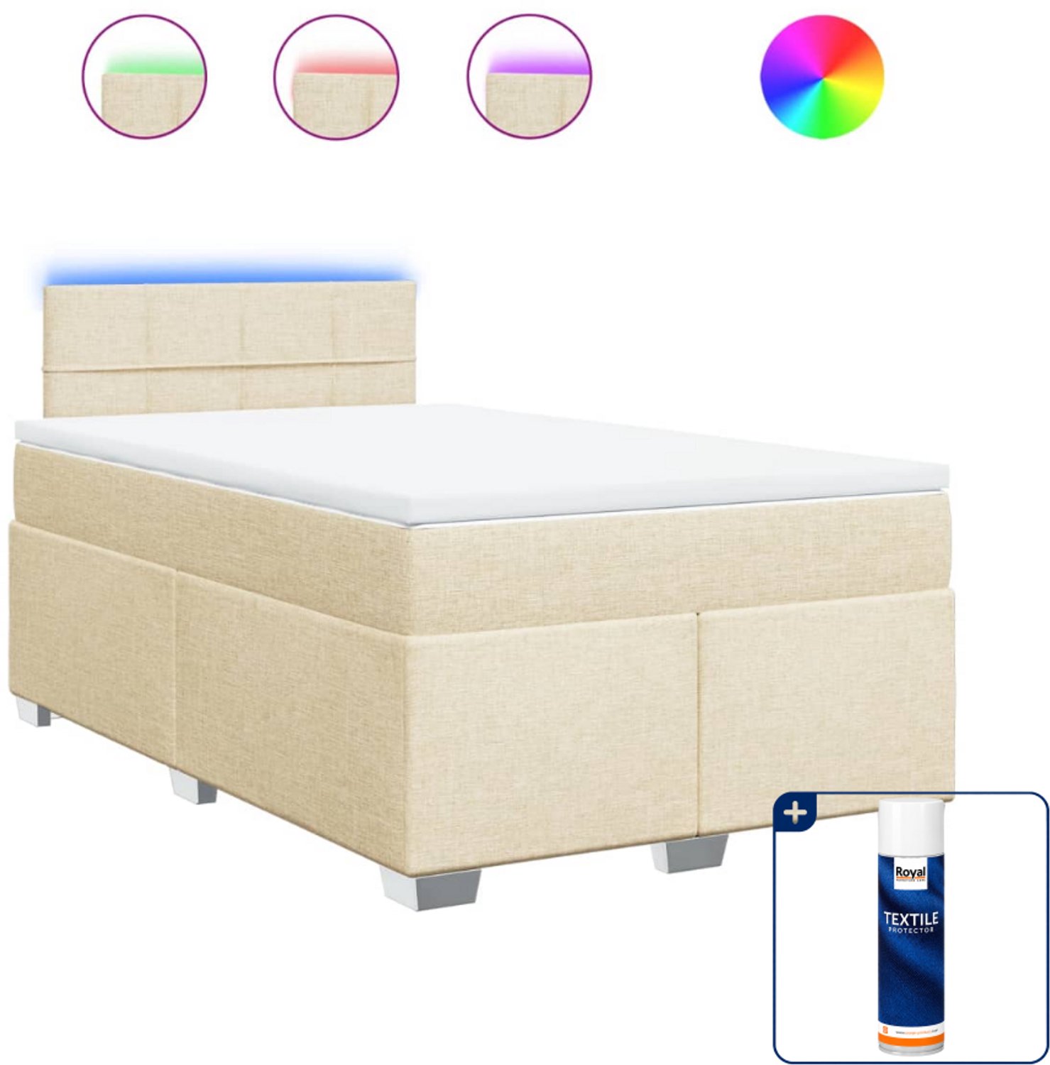 vidaXL boxspring met matras - 120 x 190 cm - stof - crèmekleurig - Inclusief textielbeschermer 500 ml