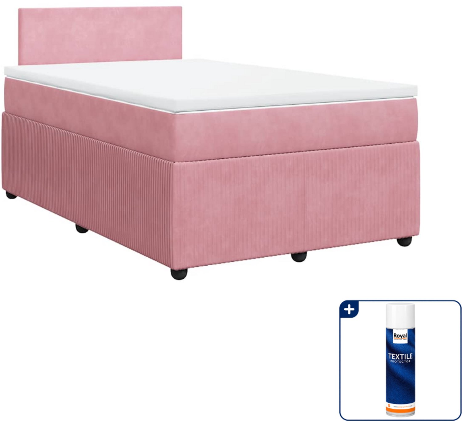 vidaXL boxspring met matras 120 x 200 cm - fluweel - roze - Inclusief textielbeschermer 500 ml