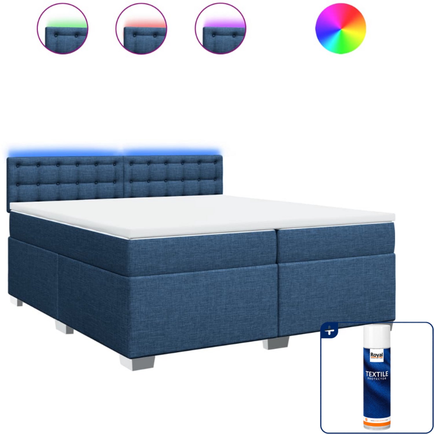 vidaXL Boxspring - 200 x 200 cm - stof - blauw - Inclusief textielbeschermer 500 ml