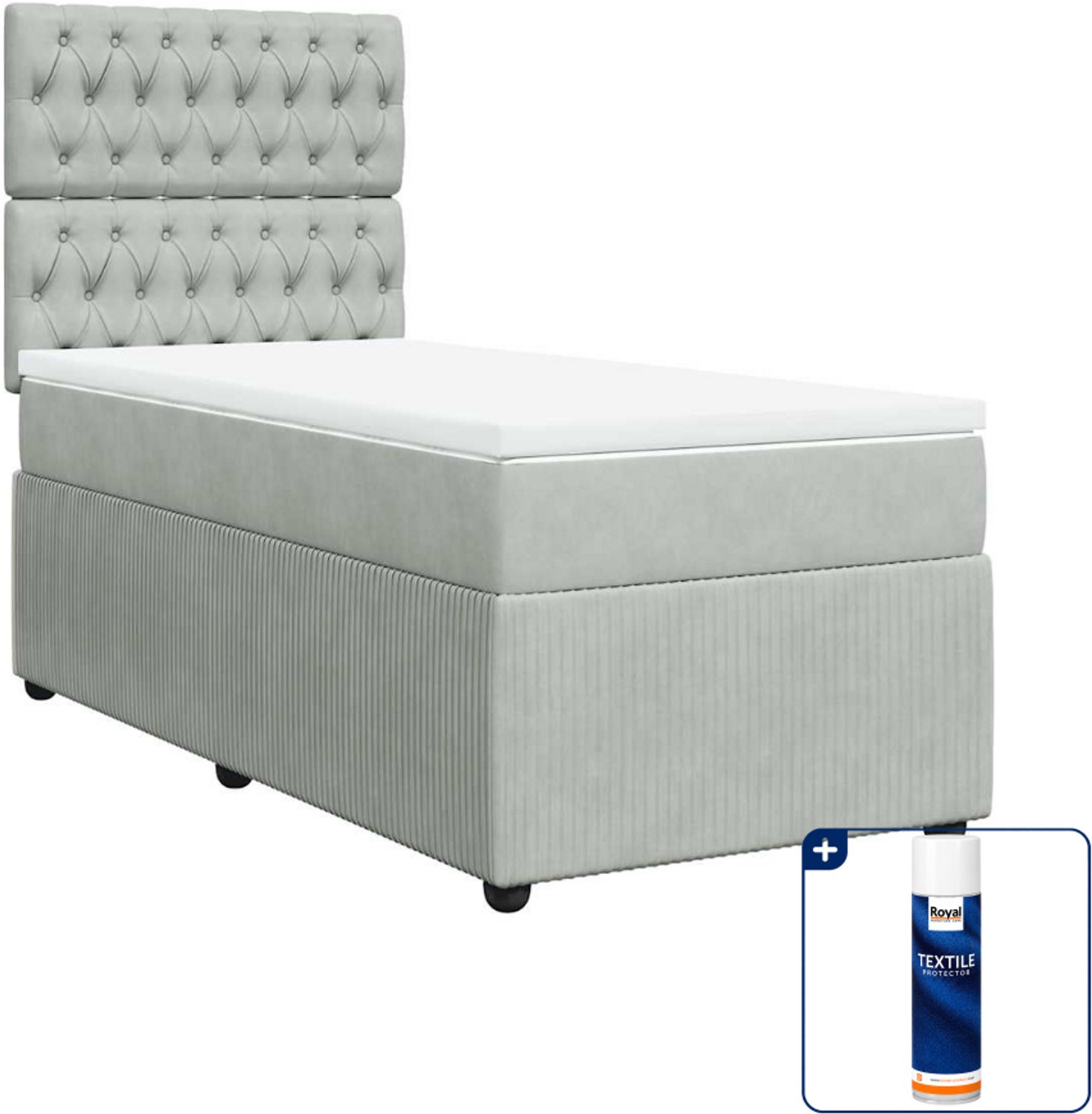 vidaXL boxspring met matras 80 x 200 cm - fluweel - lichtgrijs - Inclusief textielbeschermer 500 ml