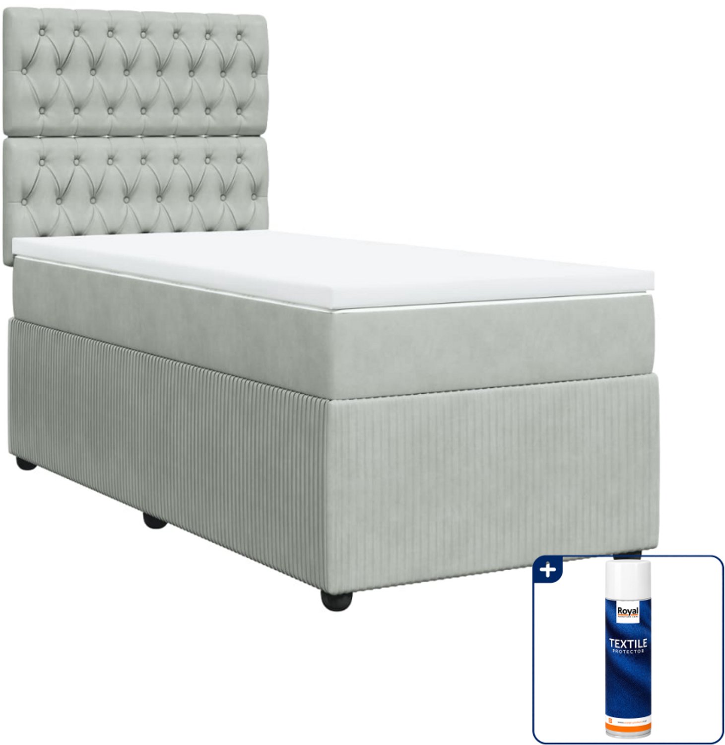 vidaXL Boxspring - 90 x 190 cm - fluweel - lichtgrijs - Inclusief textielbeschermer 500 ml
