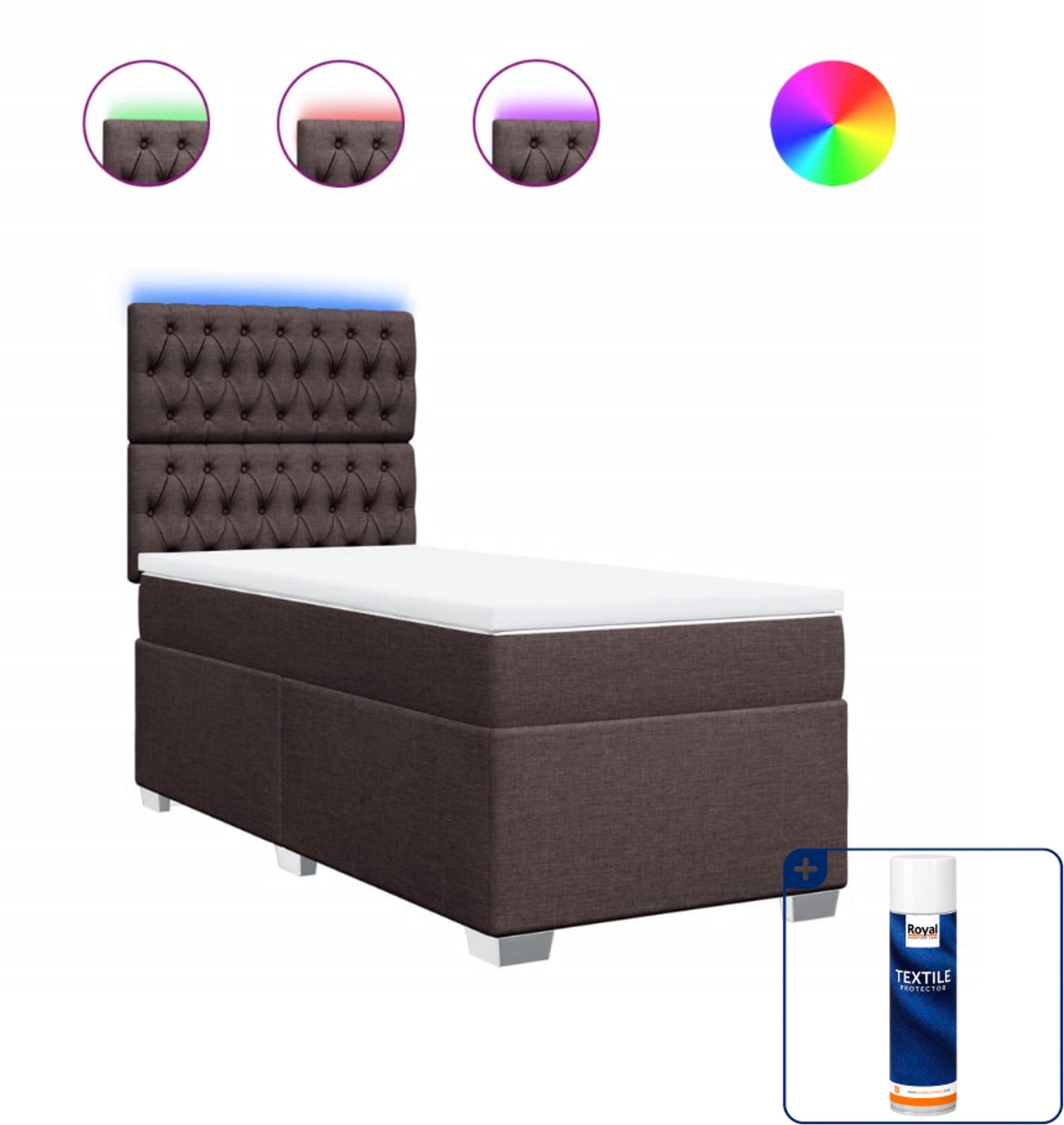 vidaXL boxspring met matras - 90 x 190 cm - stof - donkerbruin - Inclusief textielbeschermer 500 ml